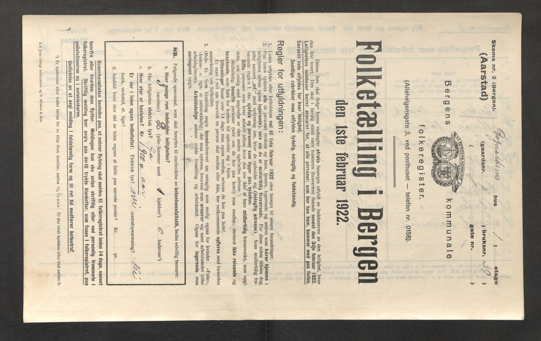 SAB, Municipal Census 1922 for Bergen, 1922, p. 59503