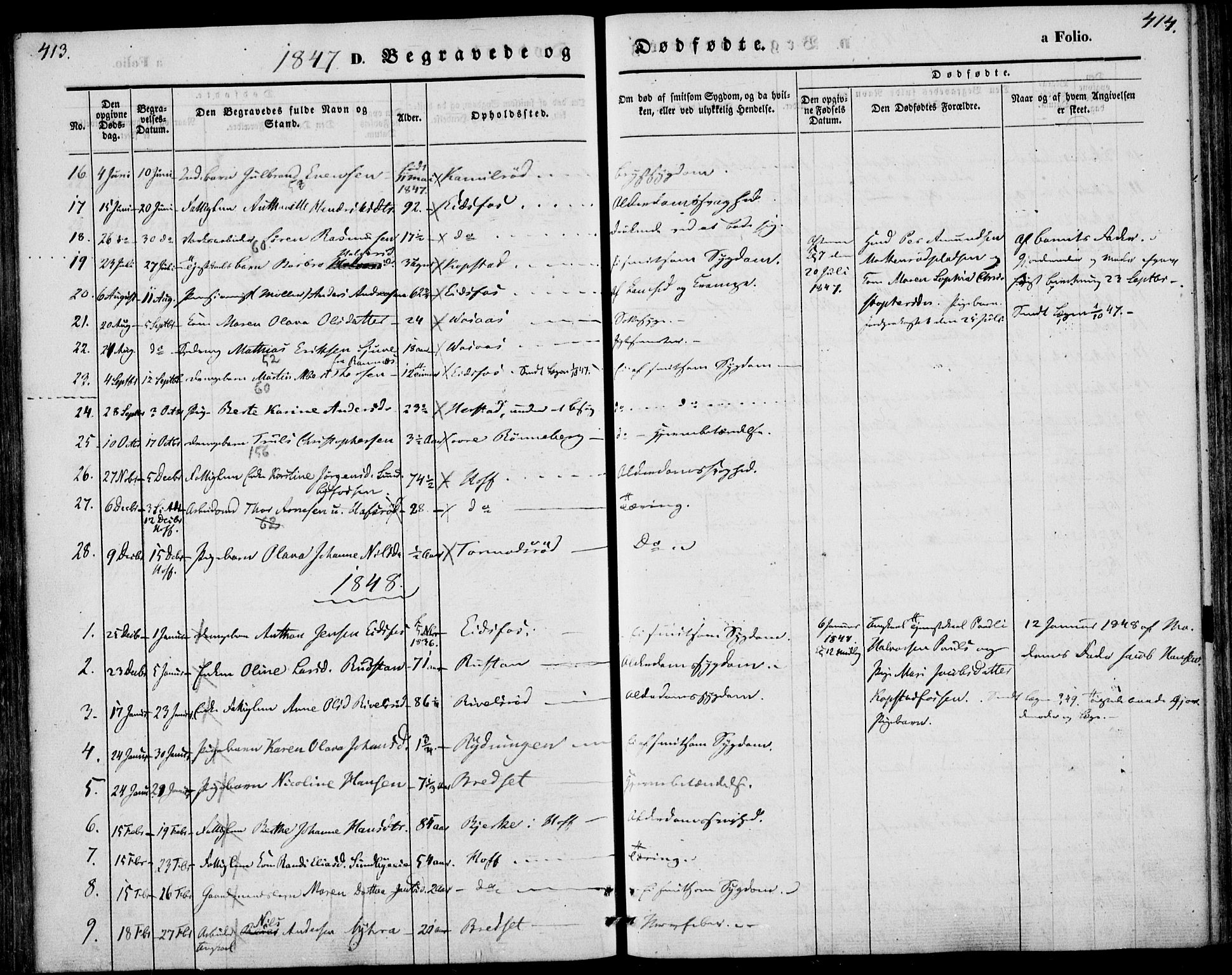 Hof kirkebøker, SAKO/A-64/F/Fa/L0005: Parish register (official) no. I 5, 1844-1851, p. 413-414