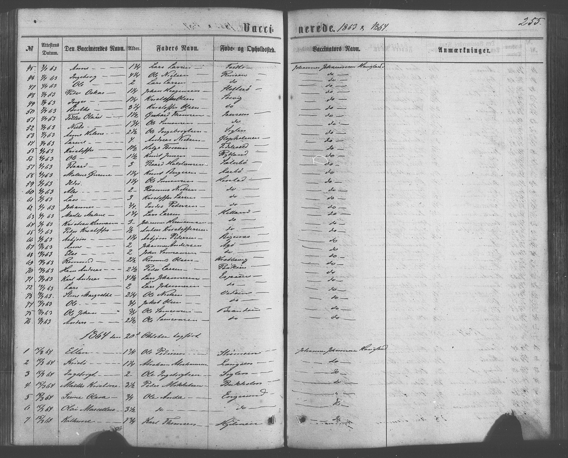 Fitjar sokneprestembete, AV/SAB-A-99926: Parish register (official) no. A 1, 1862-1881, p. 255