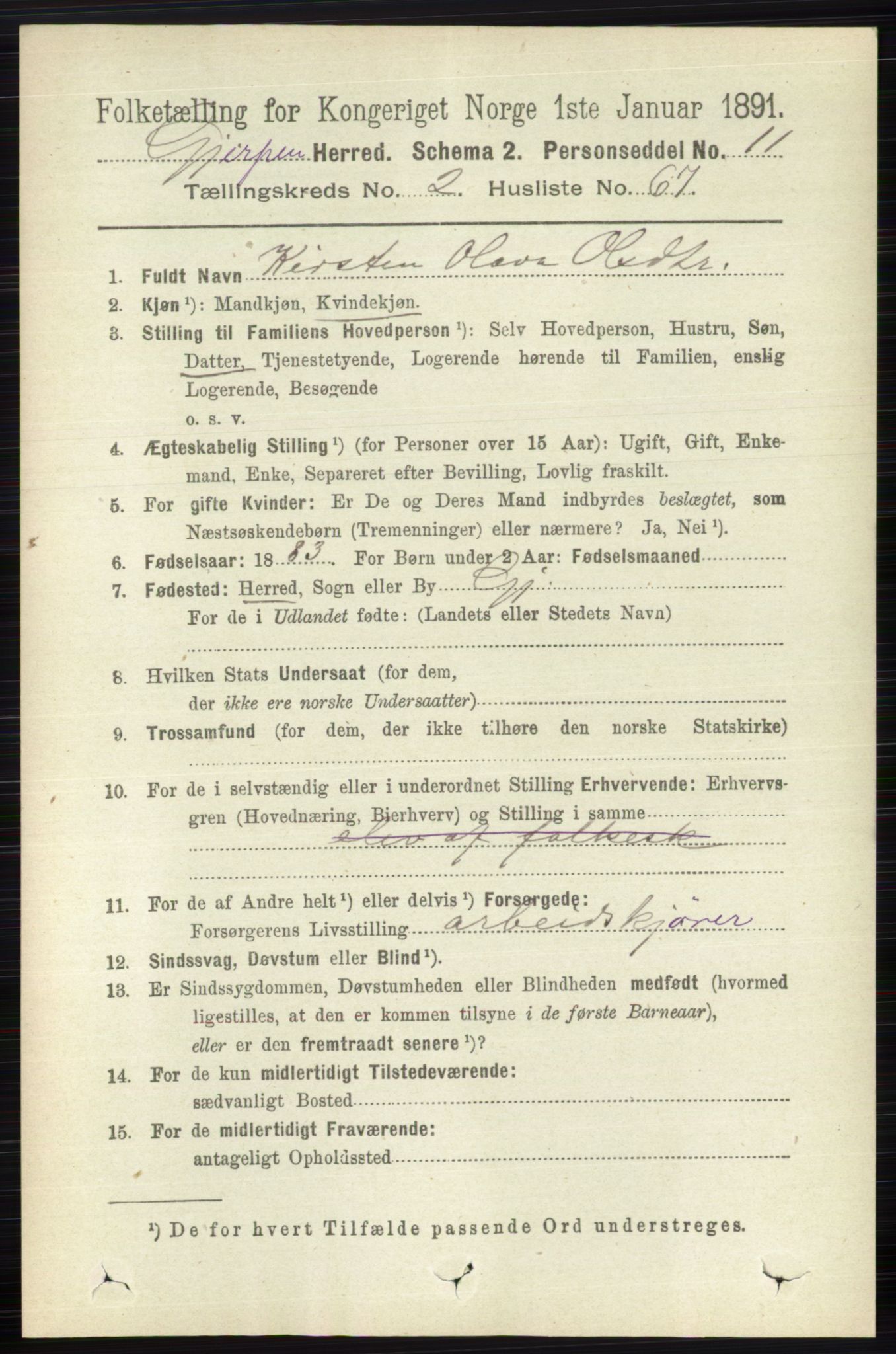 RA, 1891 census for 0812 Gjerpen, 1891, p. 1277