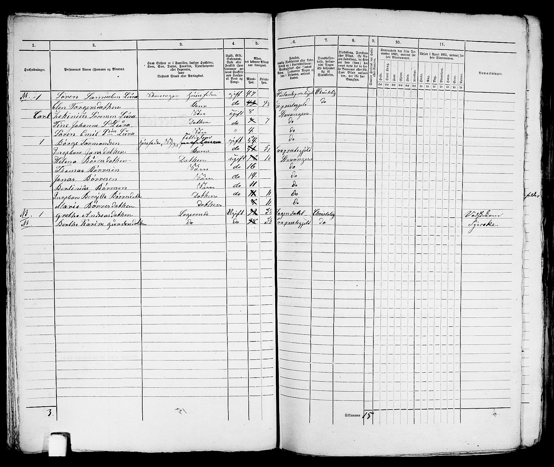 RA, 1865 census for Stavanger, 1865, p. 2065