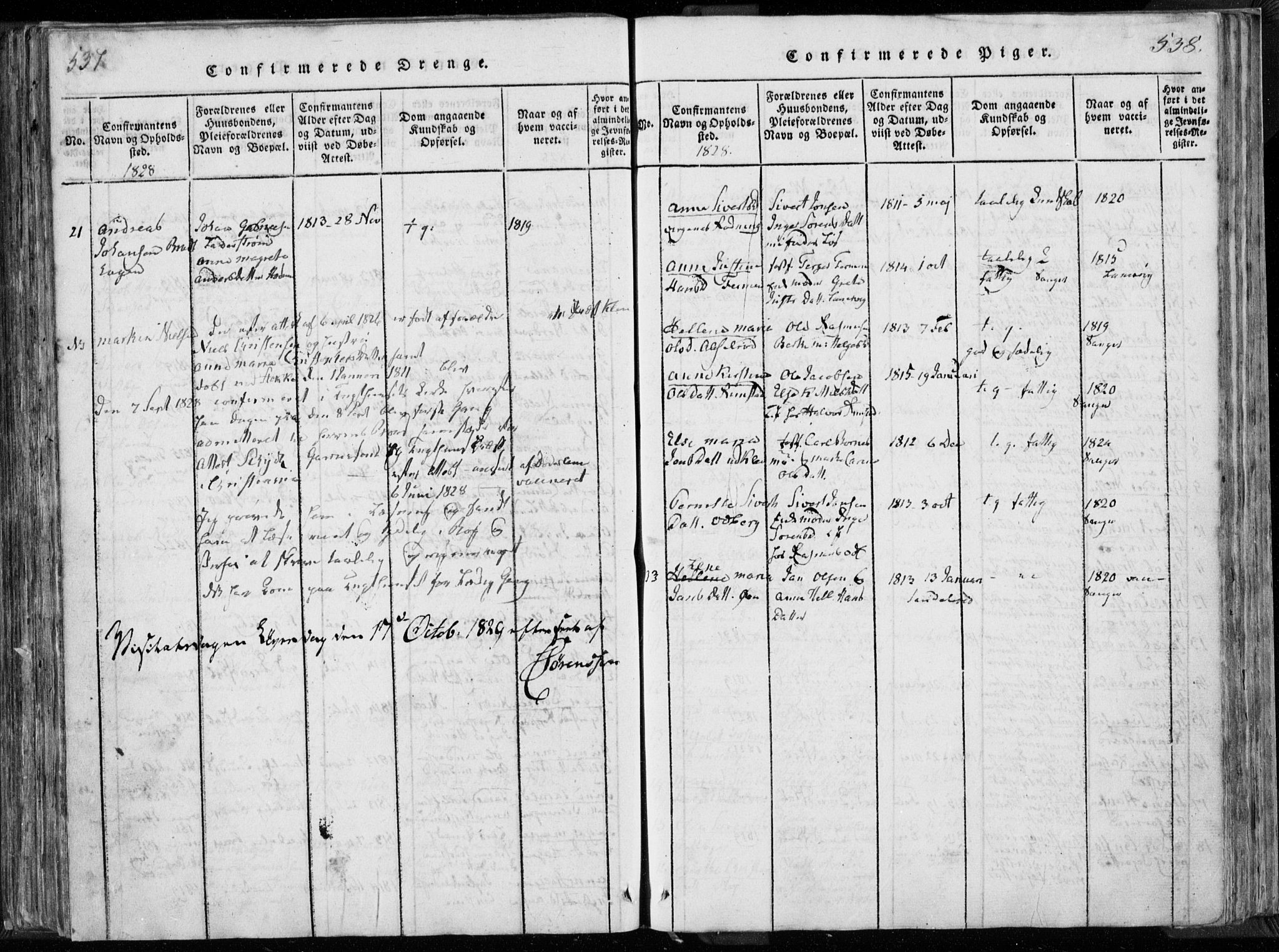 Hedrum kirkebøker, AV/SAKO-A-344/F/Fa/L0004: Parish register (official) no. I 4, 1817-1835, p. 537-538