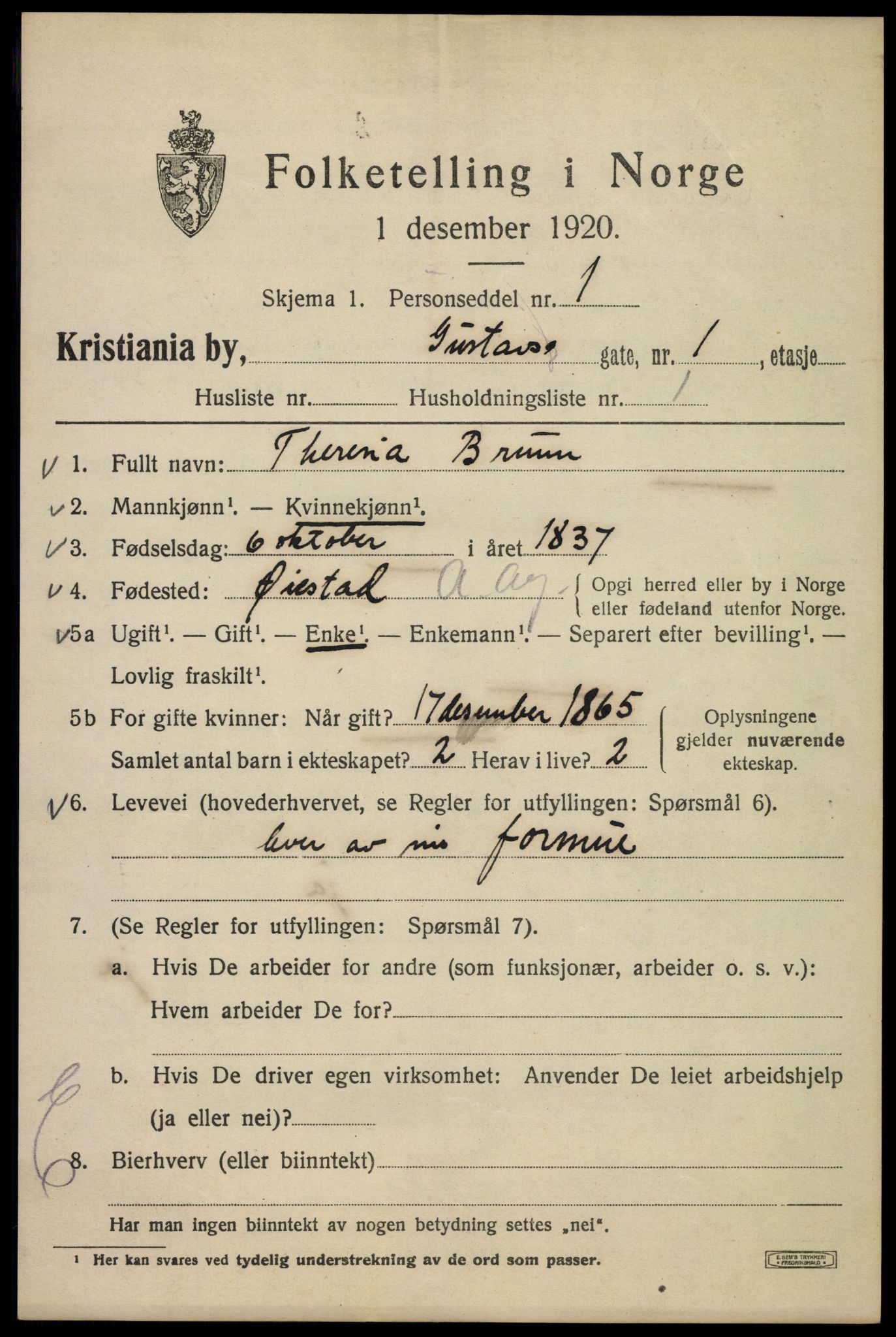 SAO, 1920 census for Kristiania, 1920, p. 261455