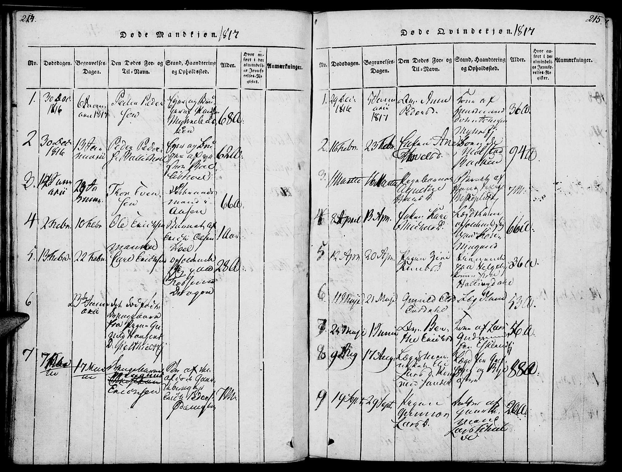 Nes prestekontor, Hedmark, AV/SAH-PREST-020/K/Ka/L0002: Parish register (official) no. 2, 1813-1827, p. 214-215