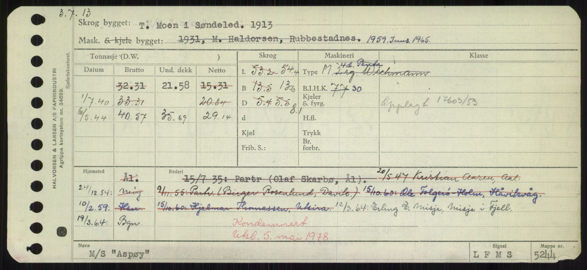 Sjøfartsdirektoratet med forløpere, Skipsmålingen, RA/S-1627/H/Hd/L0002: Fartøy, Apa-Axe, p. 297