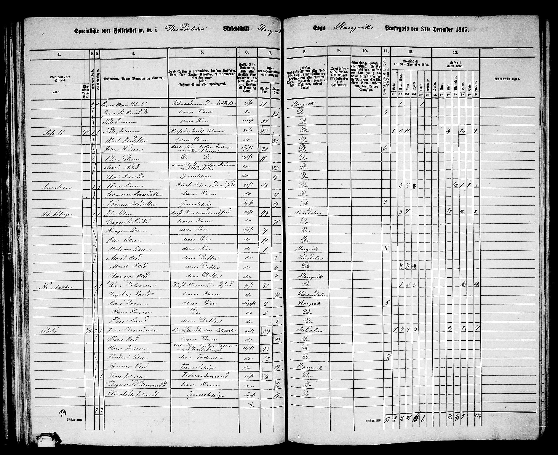 RA, 1865 census for Stangvik, 1865, p. 65