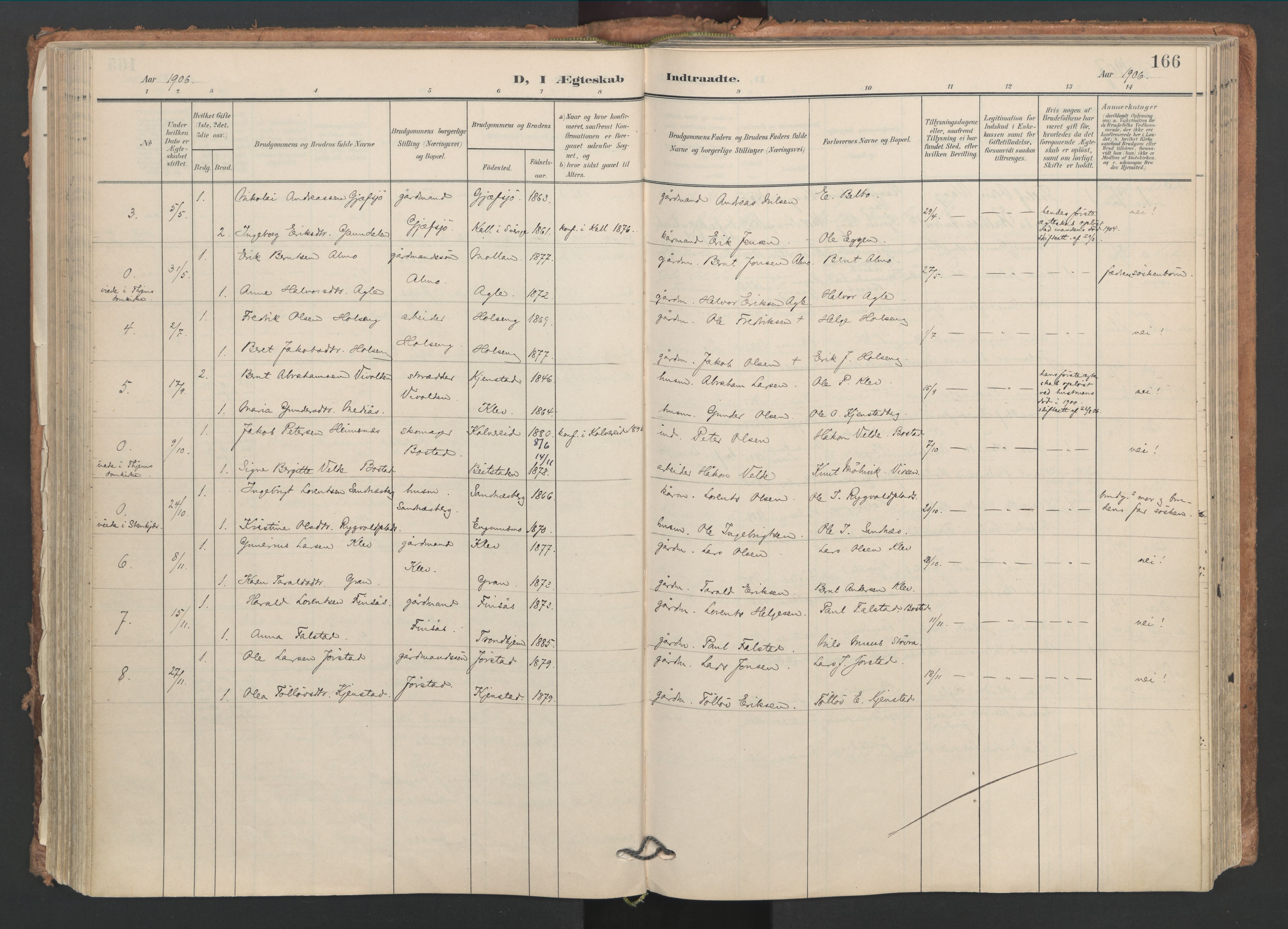 Ministerialprotokoller, klokkerbøker og fødselsregistre - Nord-Trøndelag, AV/SAT-A-1458/749/L0477: Parish register (official) no. 749A11, 1902-1927, p. 166