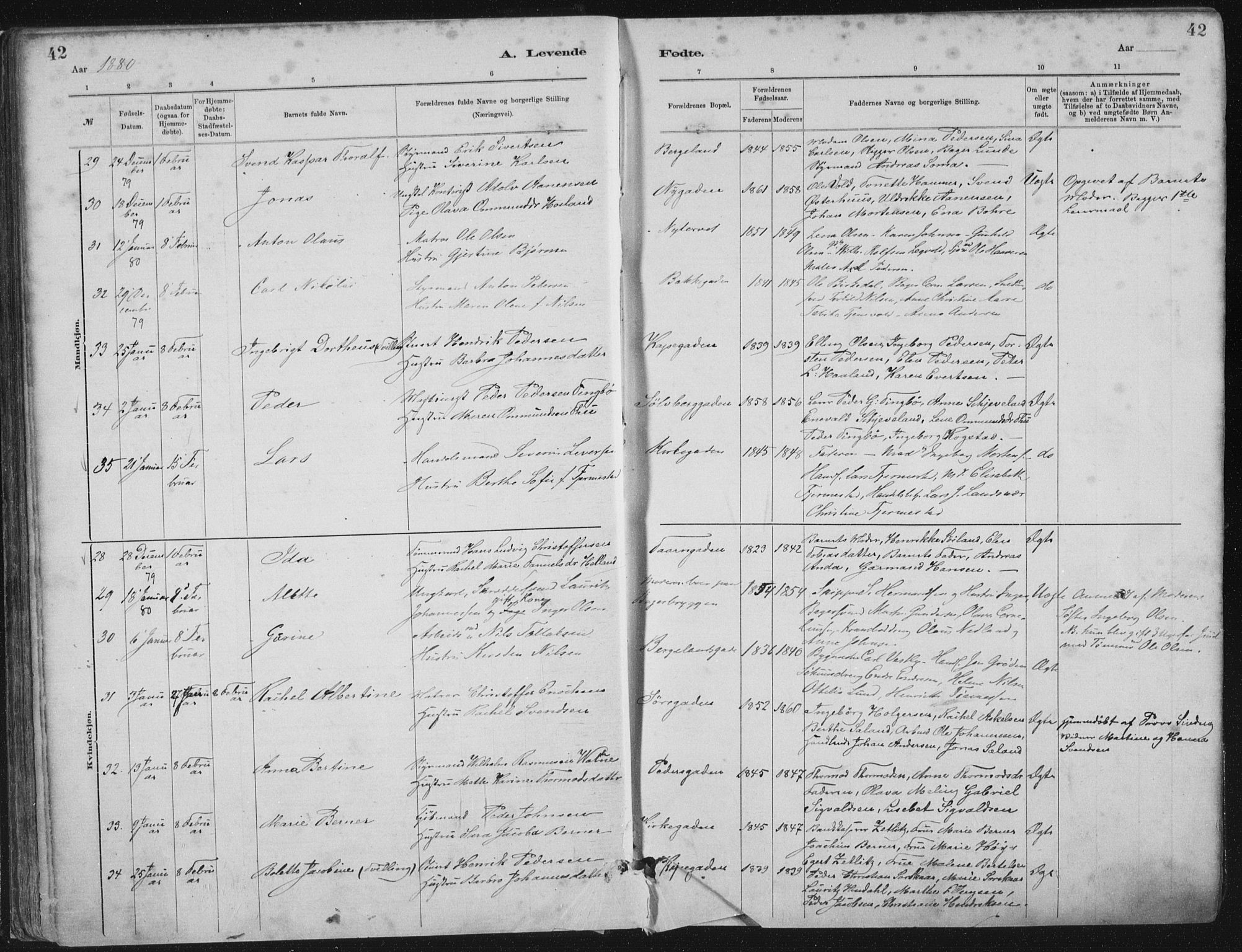 St. Petri sokneprestkontor, SAST/A-101813/001/30/30BA/L0015: Parish register (official) no. A 15, 1879-1888, p. 42