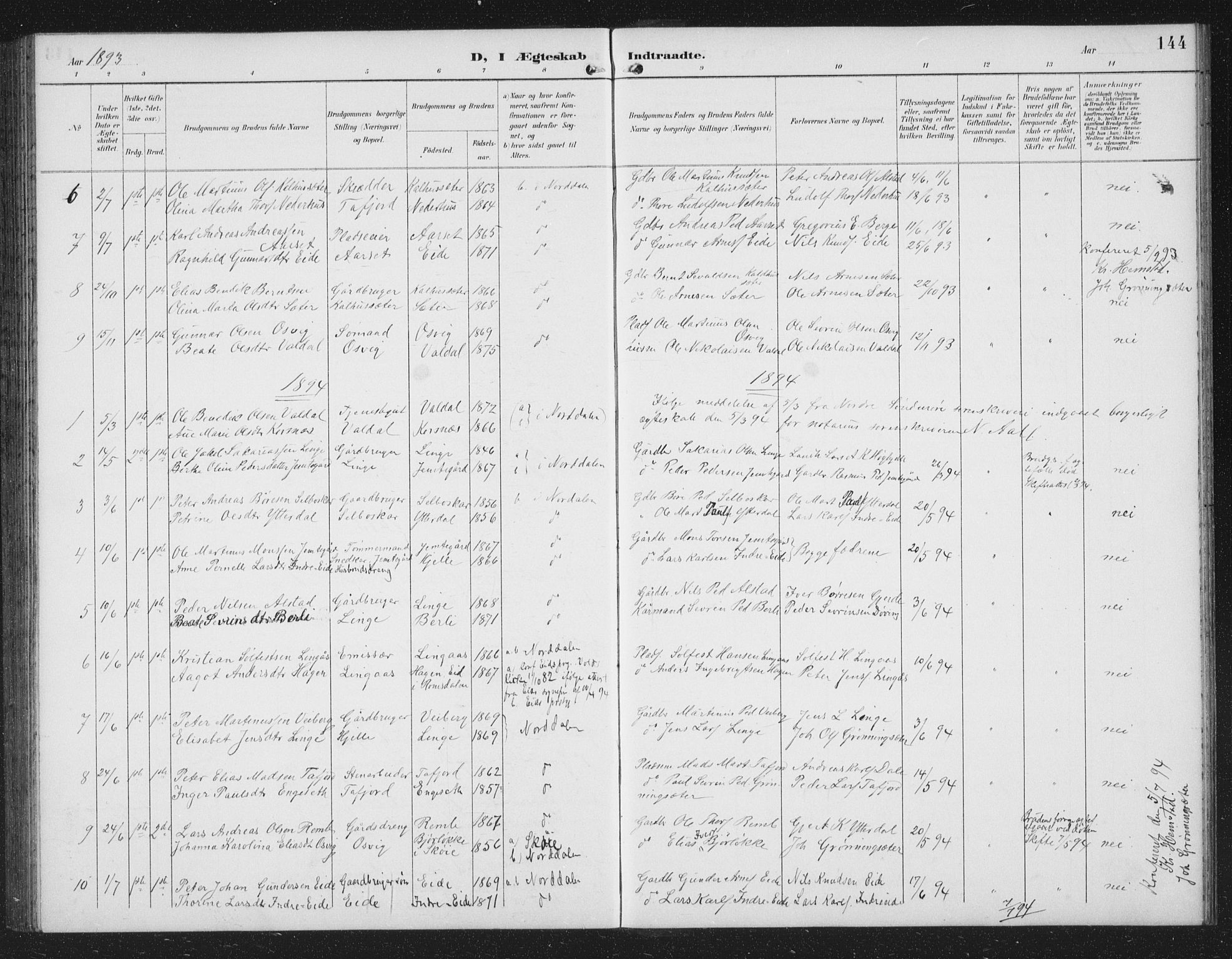 Ministerialprotokoller, klokkerbøker og fødselsregistre - Møre og Romsdal, SAT/A-1454/519/L0264: Parish register (copy) no. 519C05, 1892-1910, p. 144