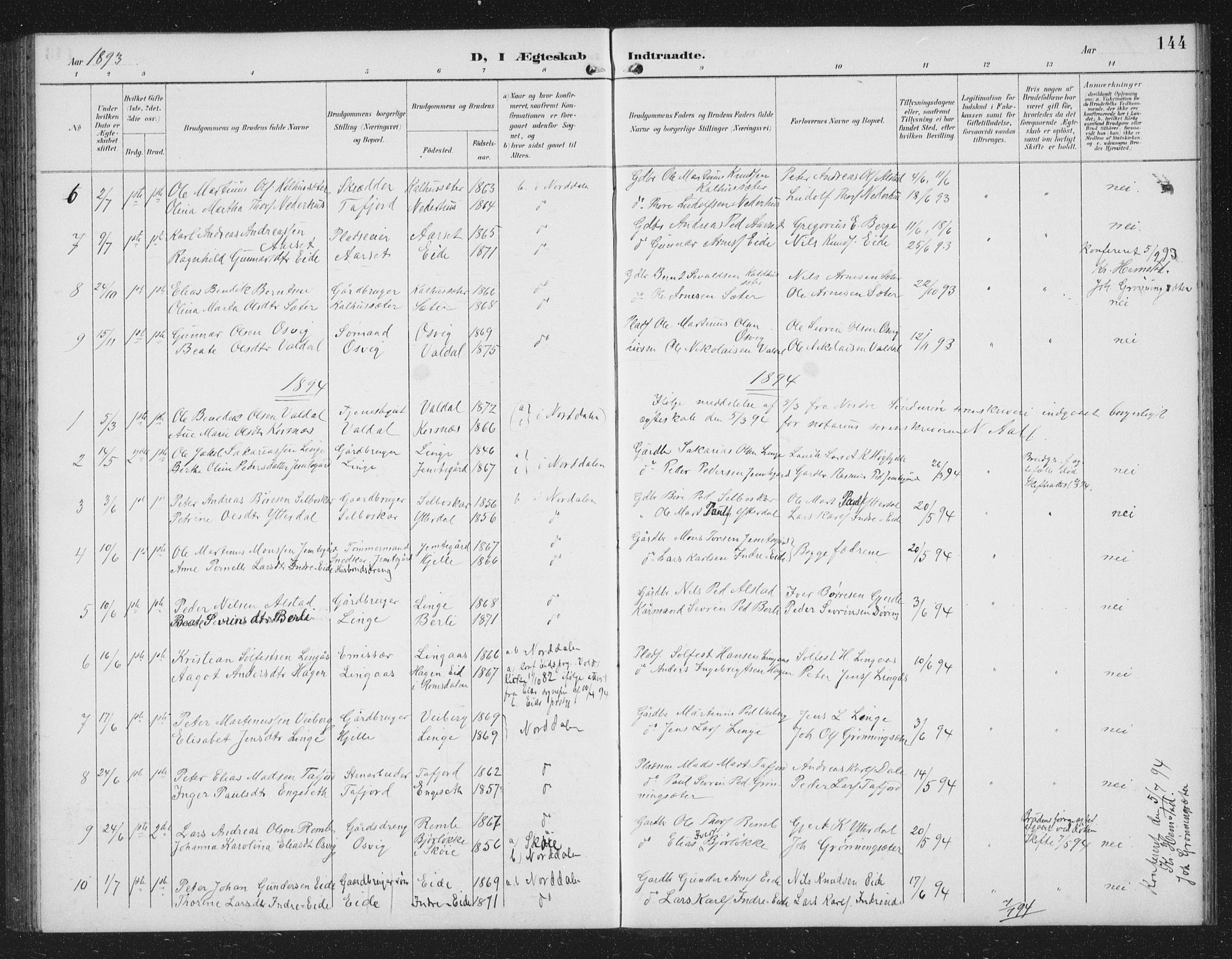 Ministerialprotokoller, klokkerbøker og fødselsregistre - Møre og Romsdal, AV/SAT-A-1454/519/L0264: Parish register (copy) no. 519C05, 1892-1910, p. 144