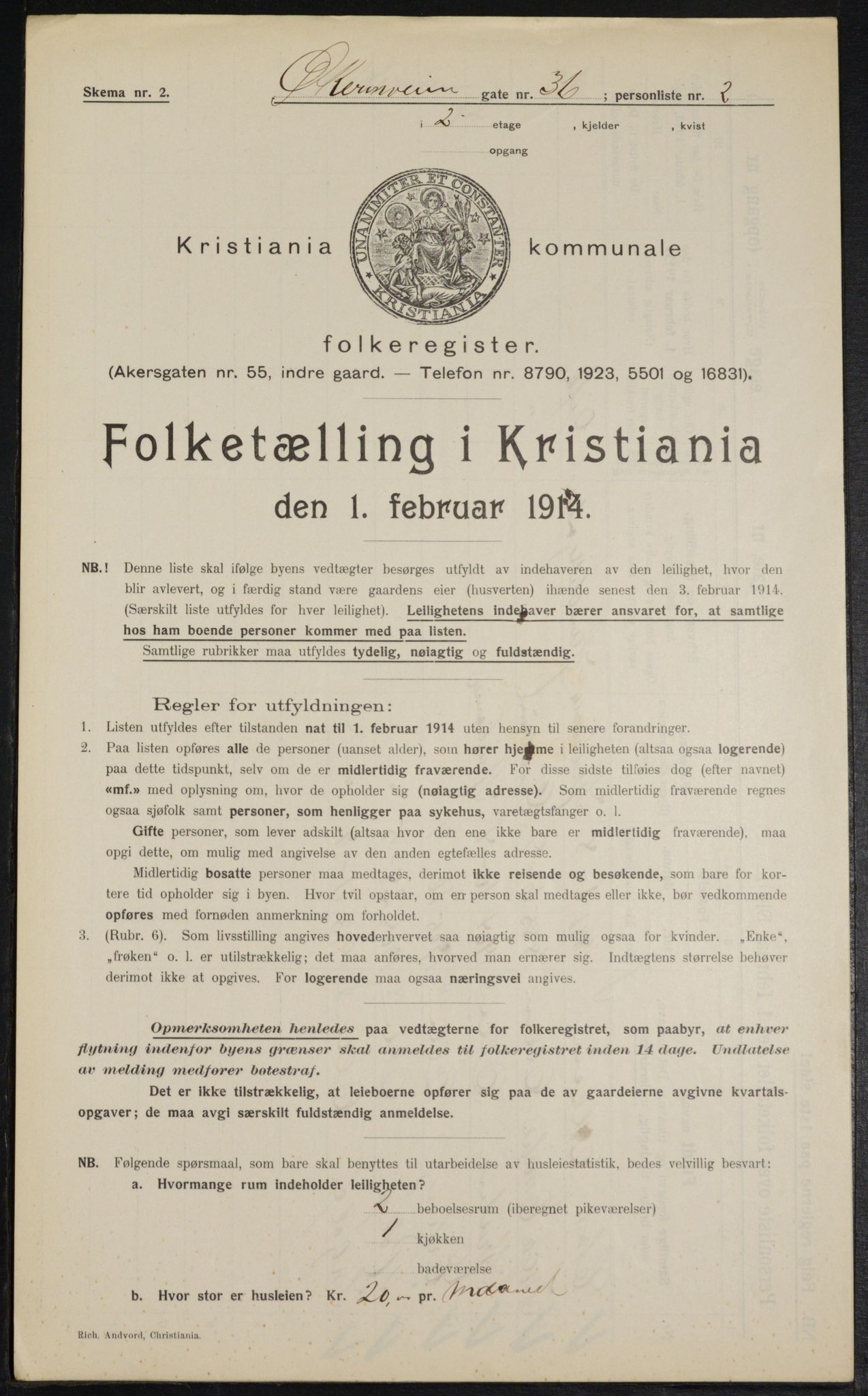 OBA, Municipal Census 1914 for Kristiania, 1914, p. 129915