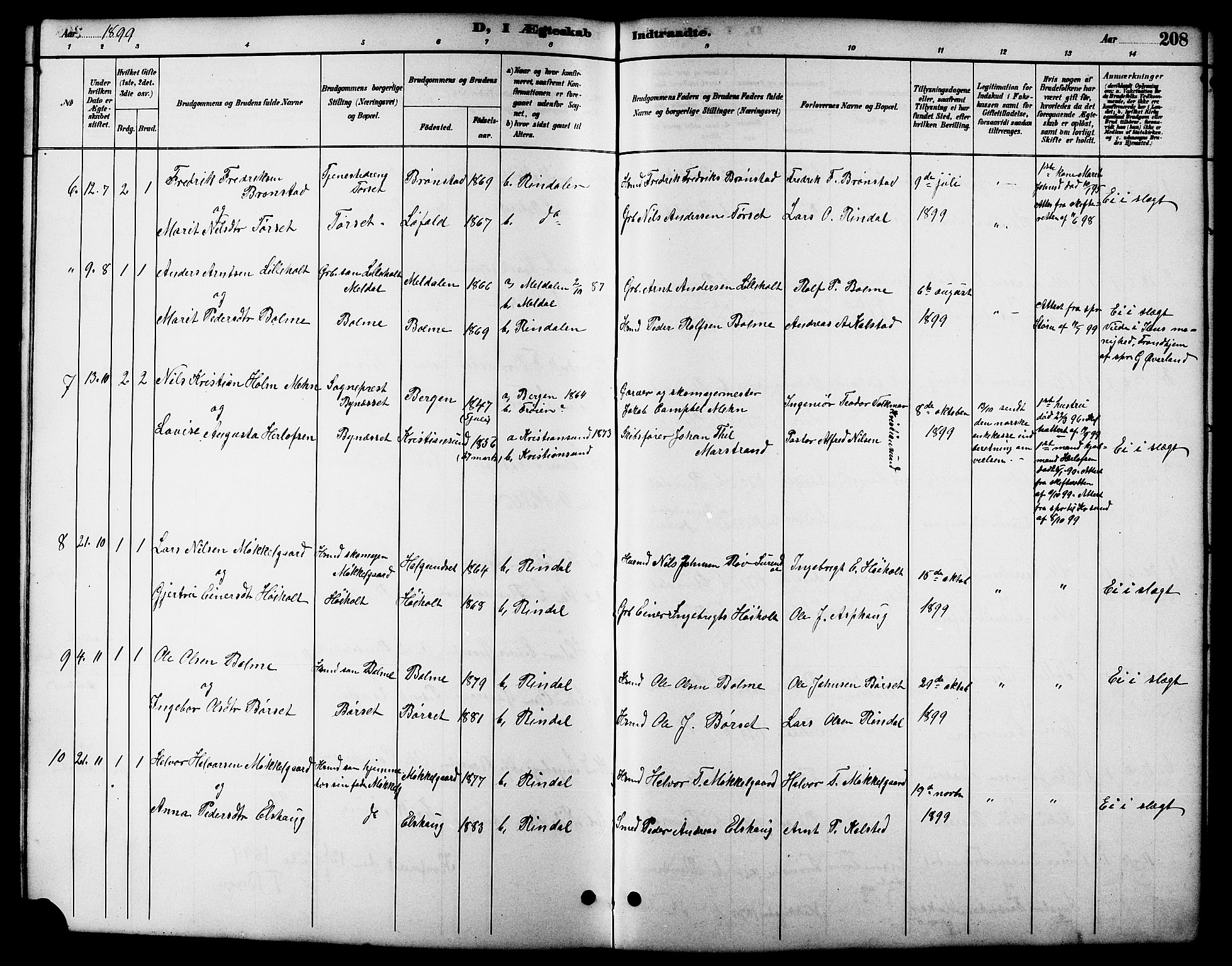 Ministerialprotokoller, klokkerbøker og fødselsregistre - Møre og Romsdal, SAT/A-1454/598/L1078: Parish register (copy) no. 598C03, 1892-1909, p. 208