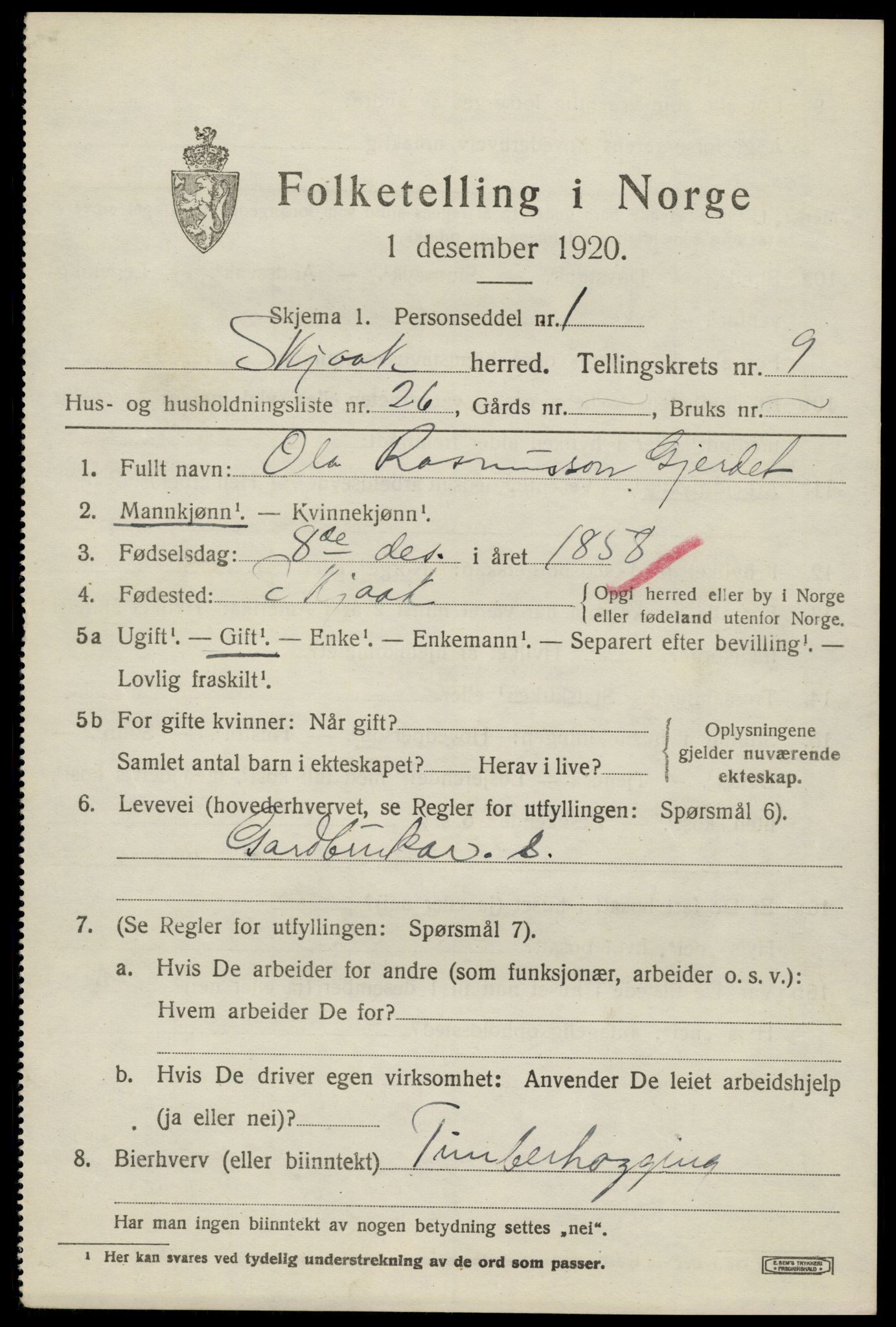 SAH, 1920 census for Skjåk, 1920, p. 4552