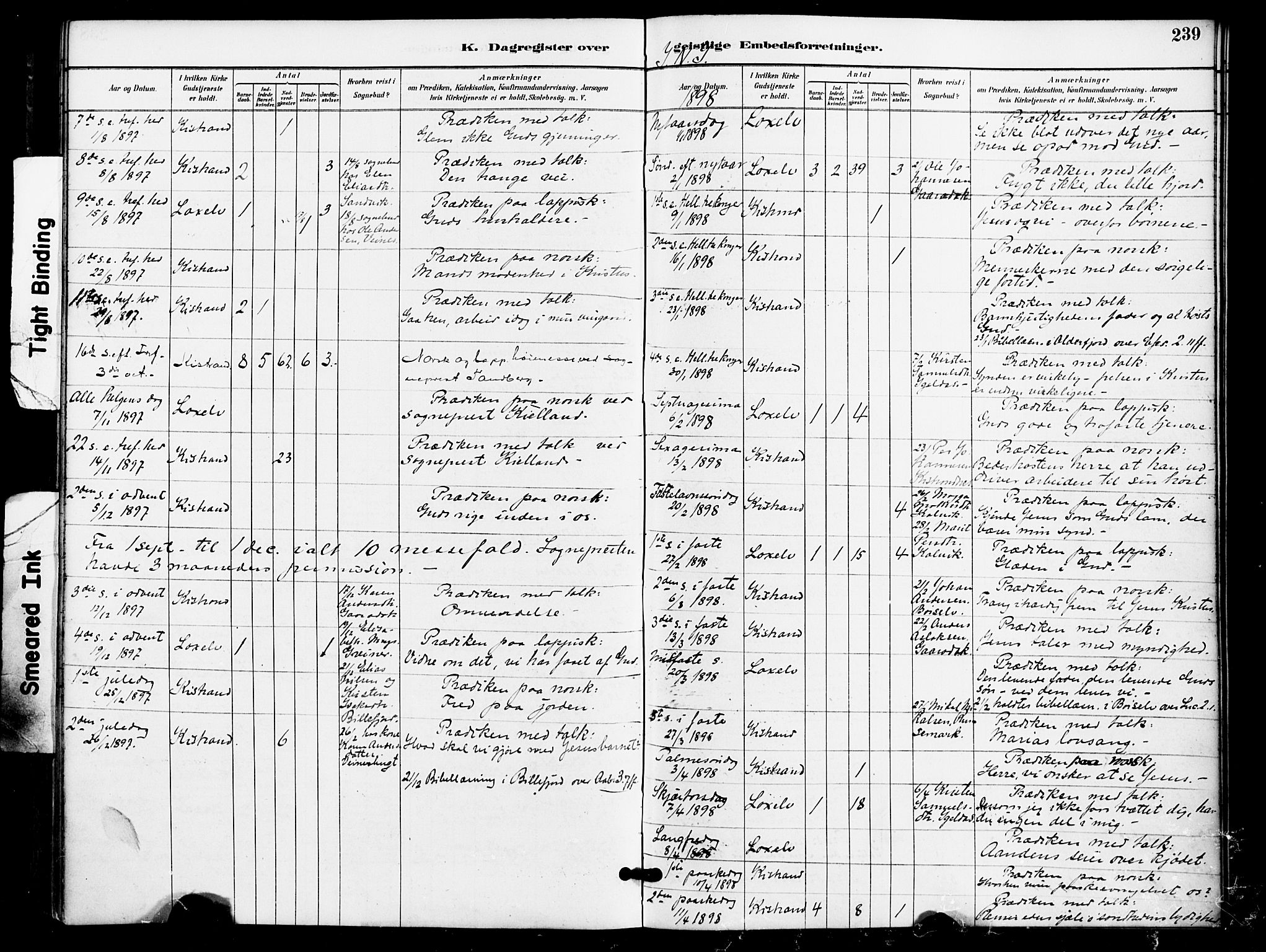 Kistrand/Porsanger sokneprestembete, AV/SATØ-S-1351/H/Ha/L0008.kirke: Parish register (official) no. 8, 1890-1898, p. 239