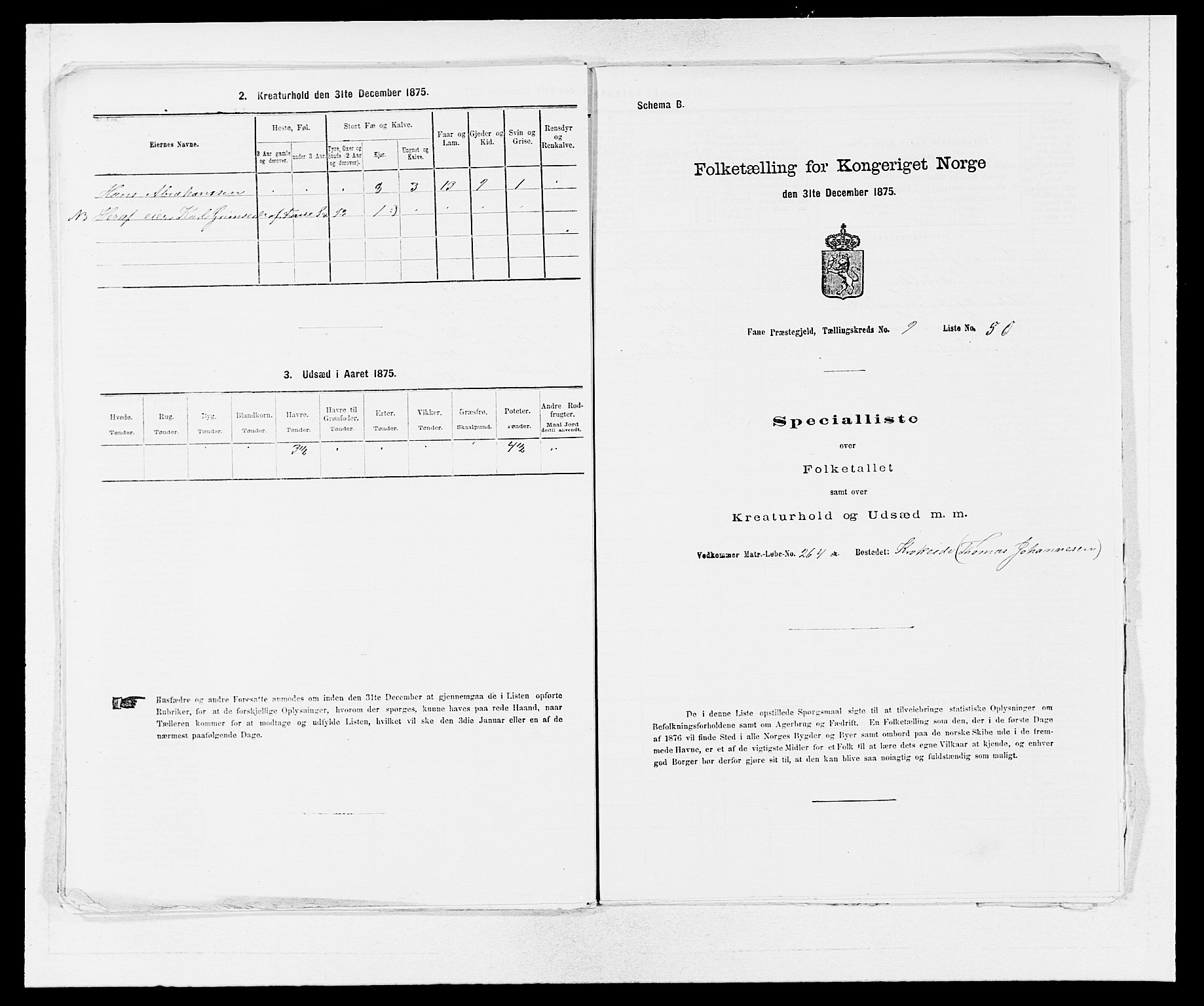 SAB, 1875 census for 1249P Fana, 1875, p. 996