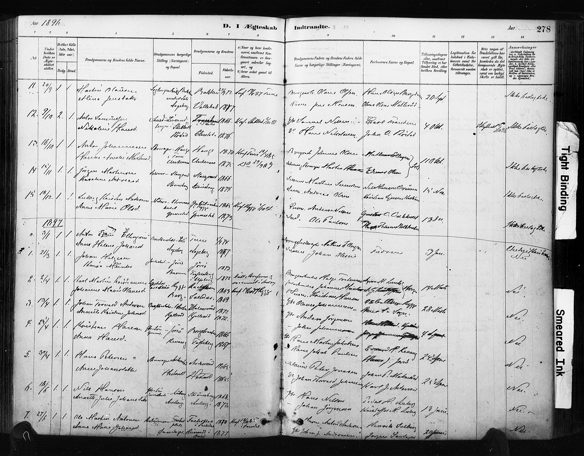 Råde prestekontor kirkebøker, AV/SAO-A-2009/F/Fa/L0007: Parish register (official) no. 7, 1878-1902, p. 278