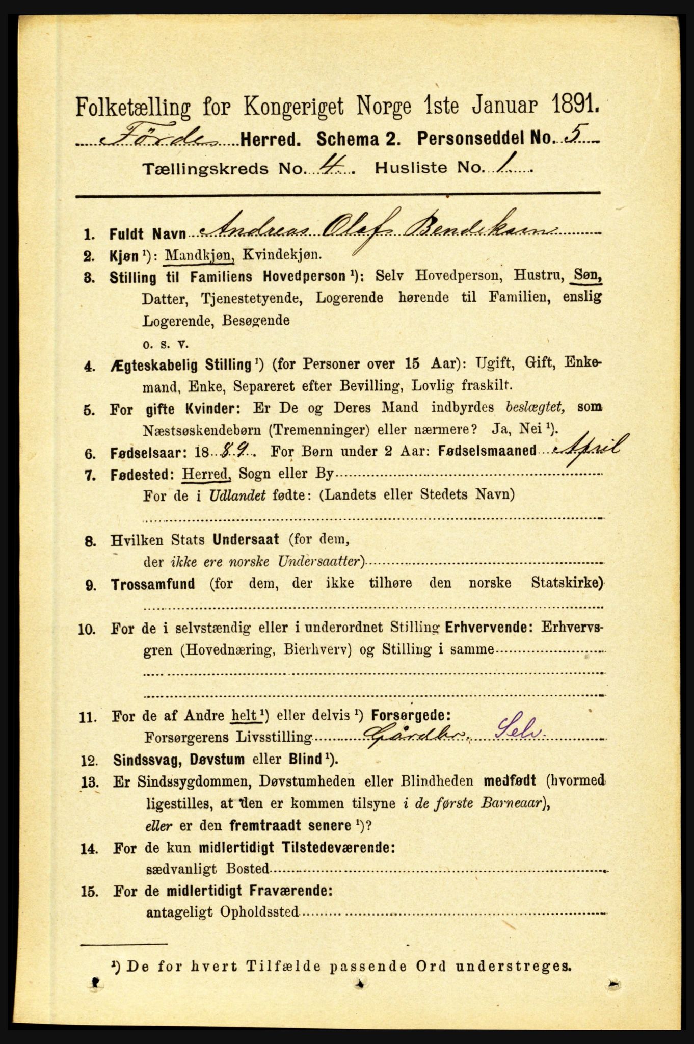 RA, 1891 census for 1432 Førde, 1891, p. 1056