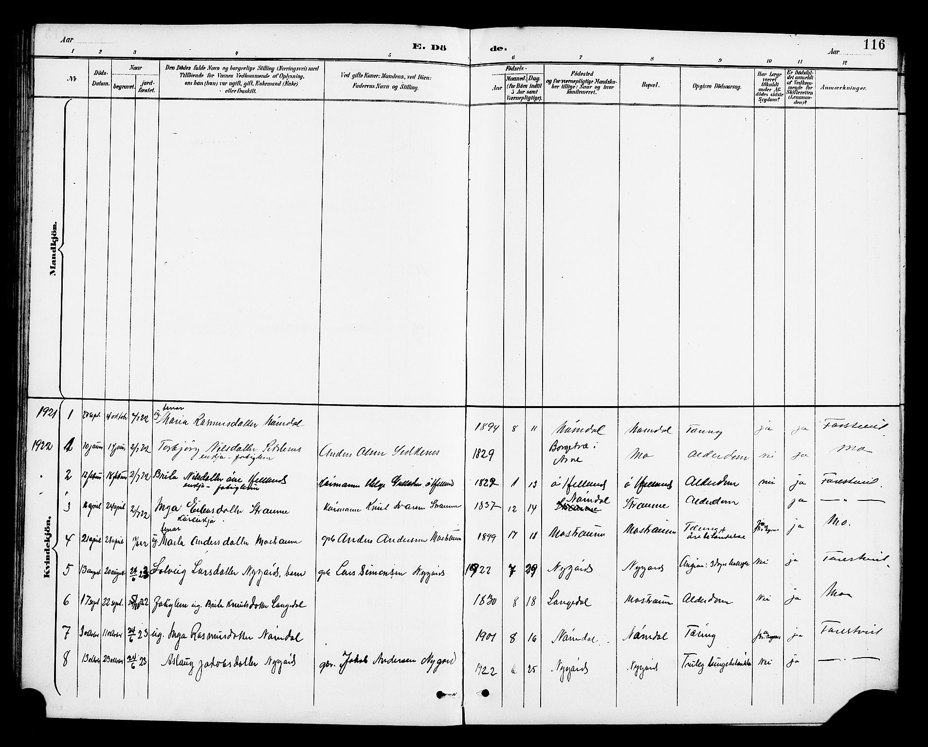 Osterfjorden Soknepresembete, SAB/A-77301: Parish register (copy) no. B 2, 1891-1922, p. 116