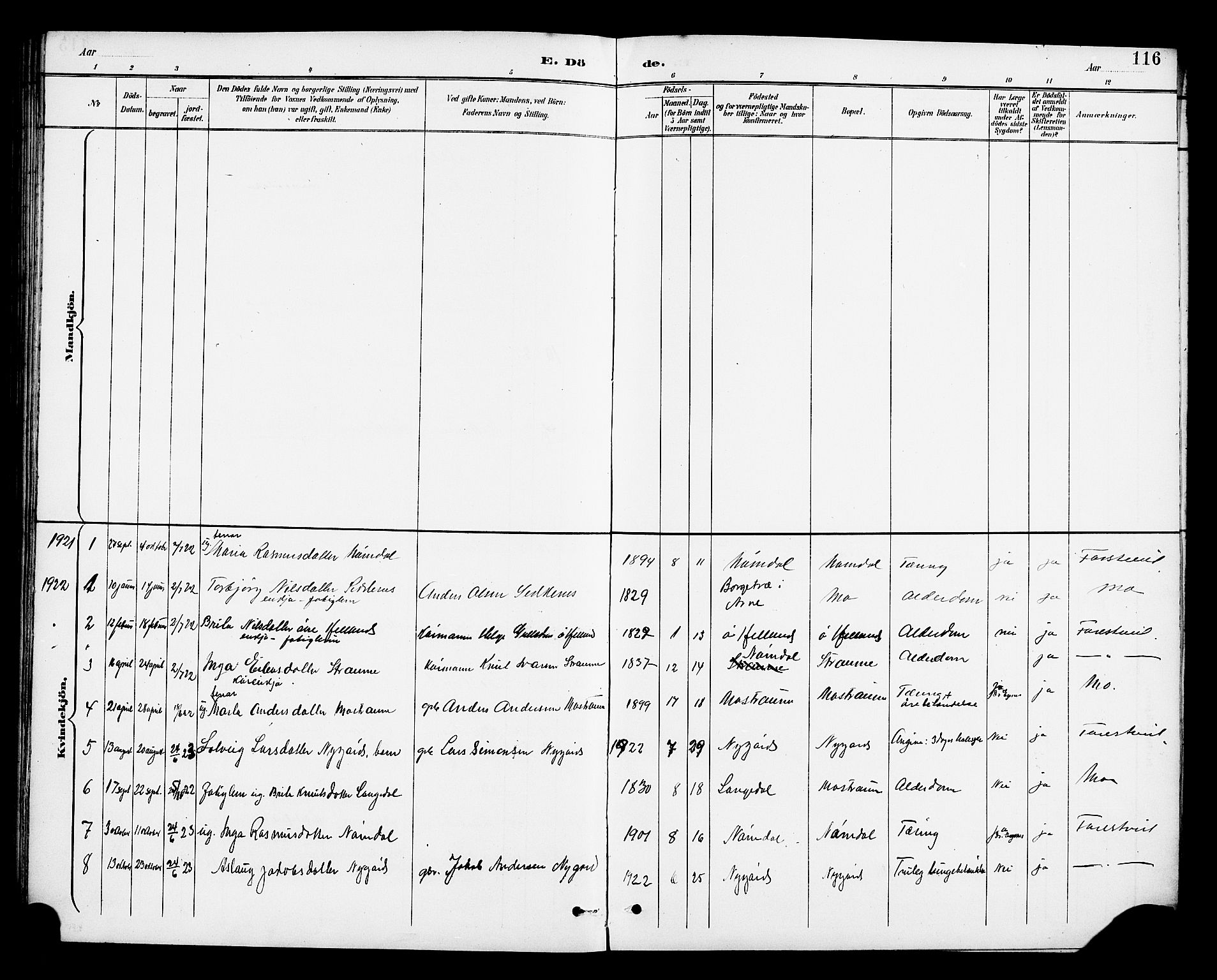 Osterfjorden Soknepresembete, AV/SAB-A-77301: Parish register (copy) no. B 2, 1891-1922, p. 116