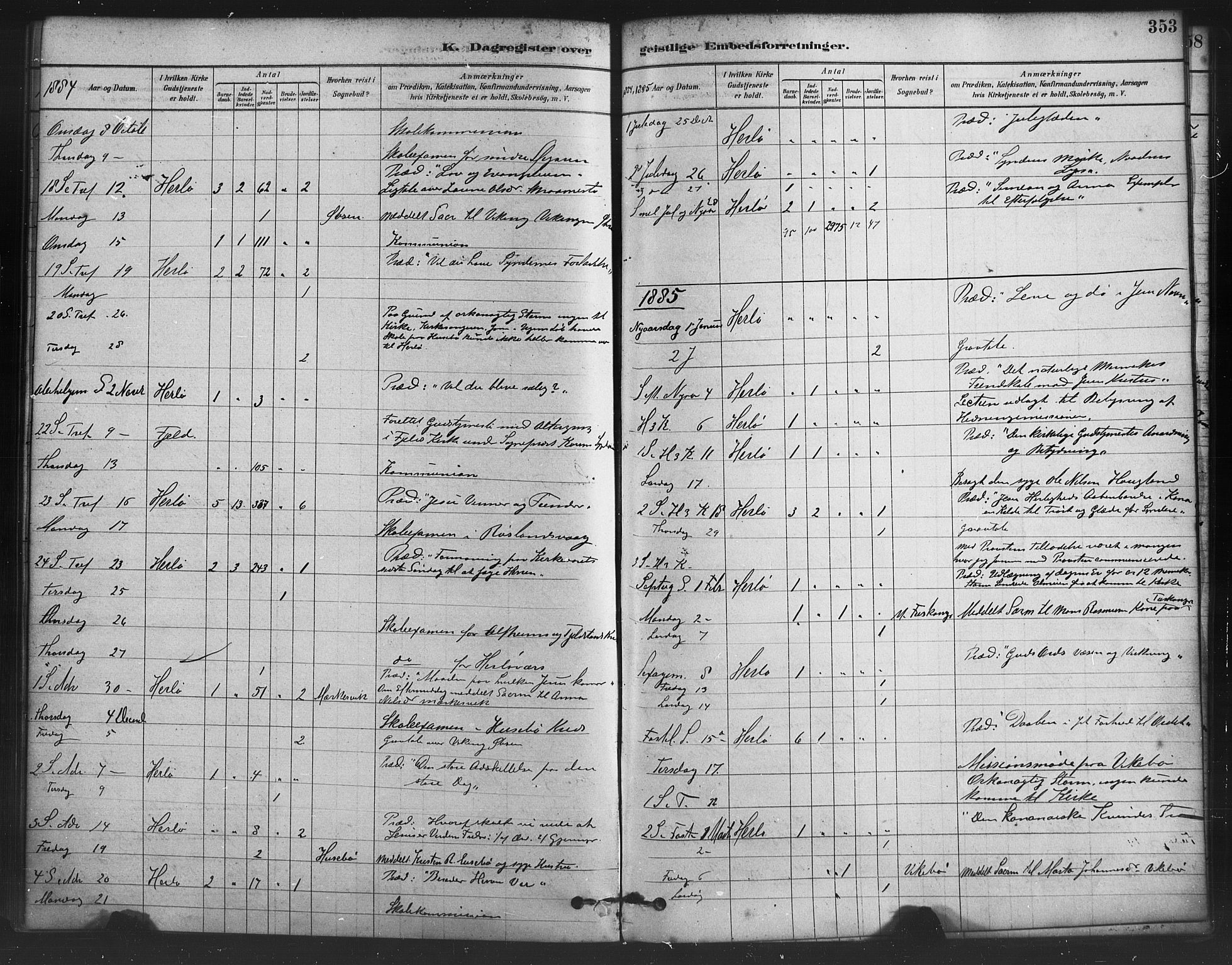 Herdla Sokneprestembete, AV/SAB-A-75701/H/Haa: Parish register (official) no. A 3, 1878-1890, p. 353
