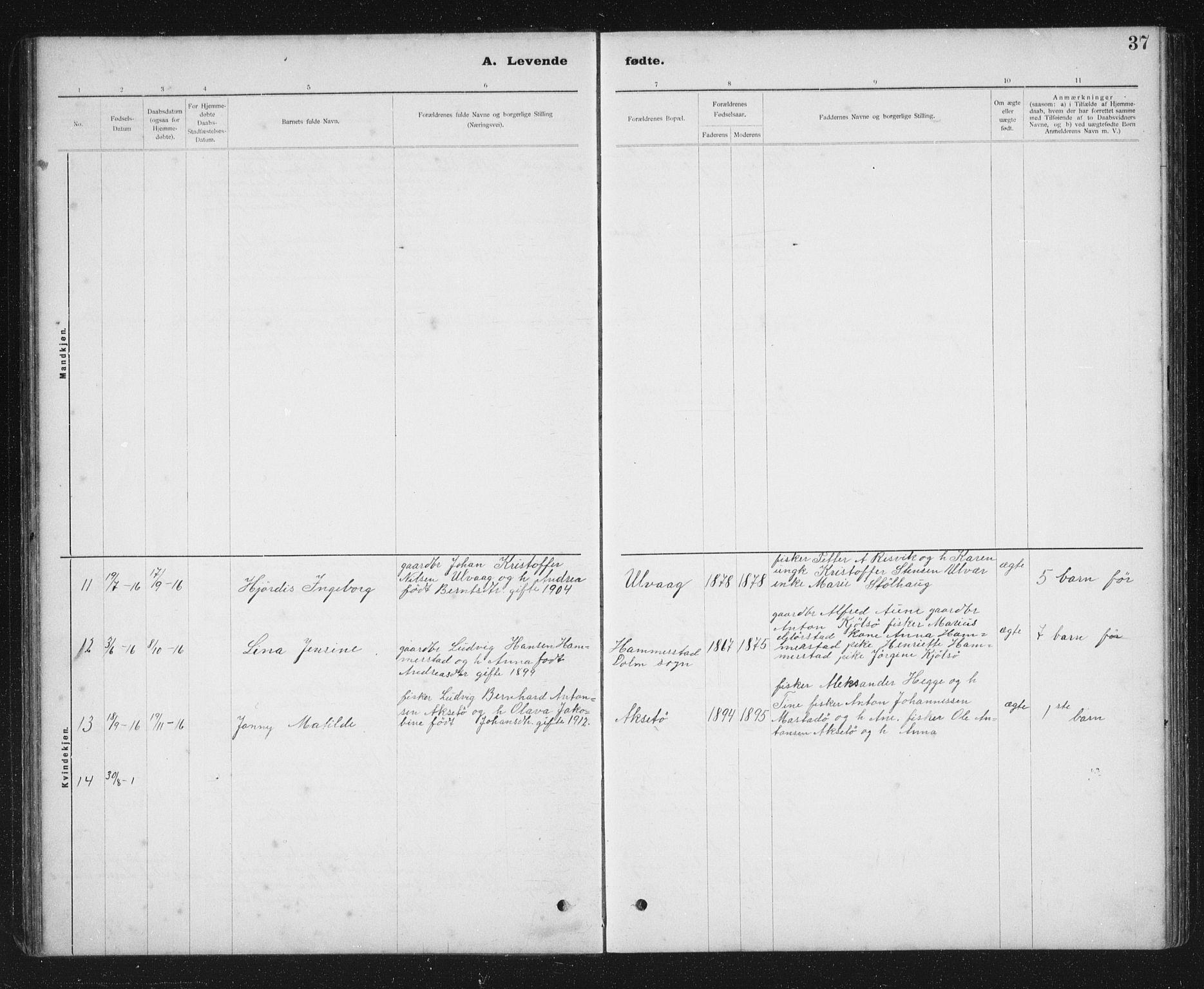 Ministerialprotokoller, klokkerbøker og fødselsregistre - Sør-Trøndelag, SAT/A-1456/637/L0563: Parish register (copy) no. 637C04, 1899-1940, p. 37