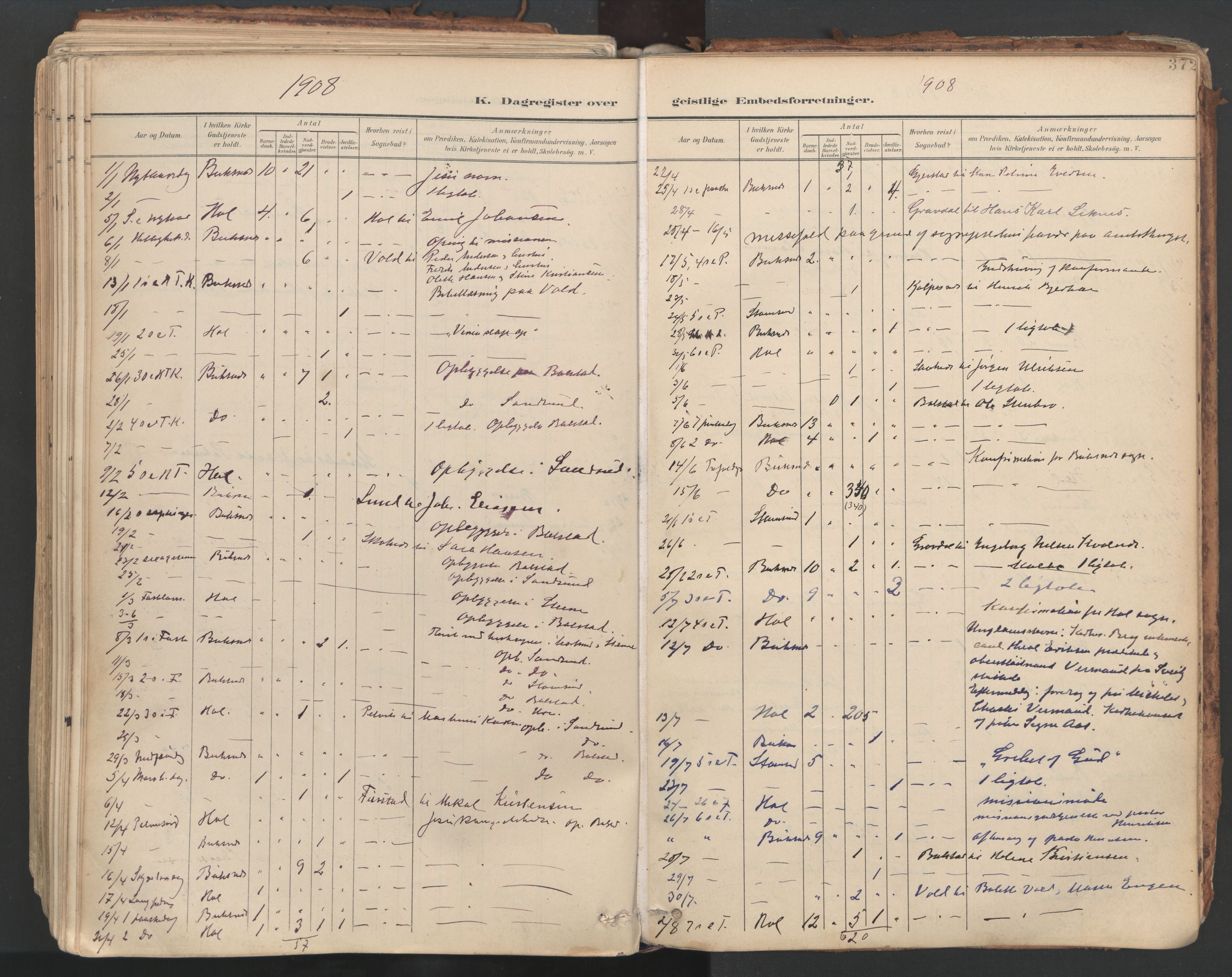 Ministerialprotokoller, klokkerbøker og fødselsregistre - Nordland, SAT/A-1459/881/L1154: Parish register (official) no. 881A07, 1907-1918, p. 372