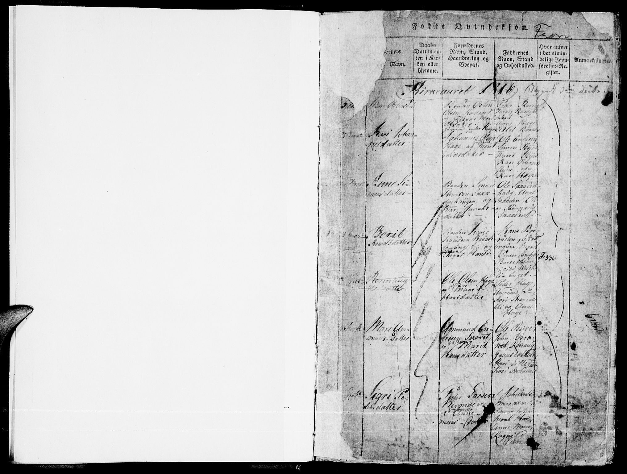 Fron prestekontor, SAH/PREST-078/H/Ha/Haa/L0002: Parish register (official) no. 2, 1816-1827, p. 1