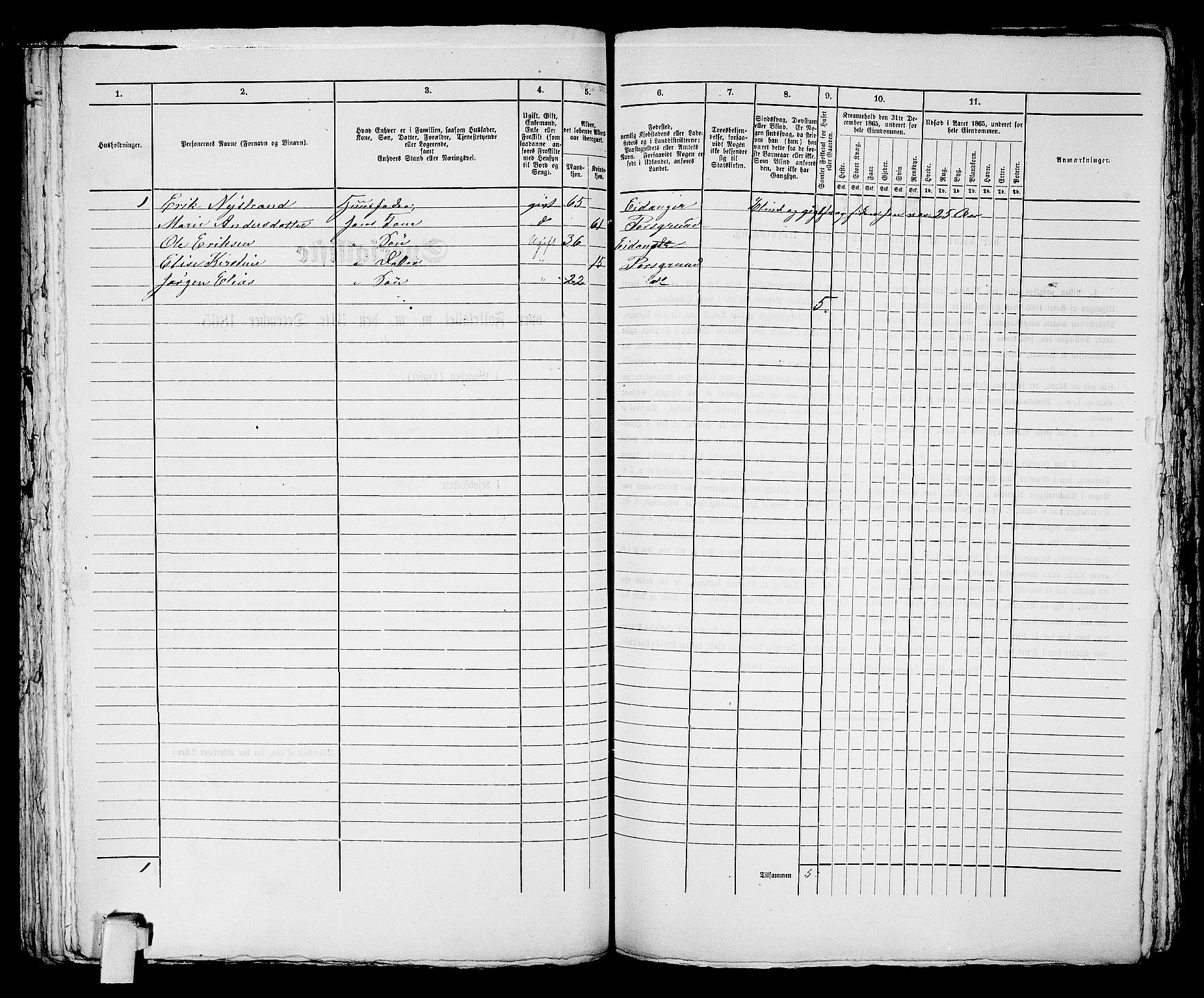 RA, 1865 census for Porsgrunn, 1865, p. 173