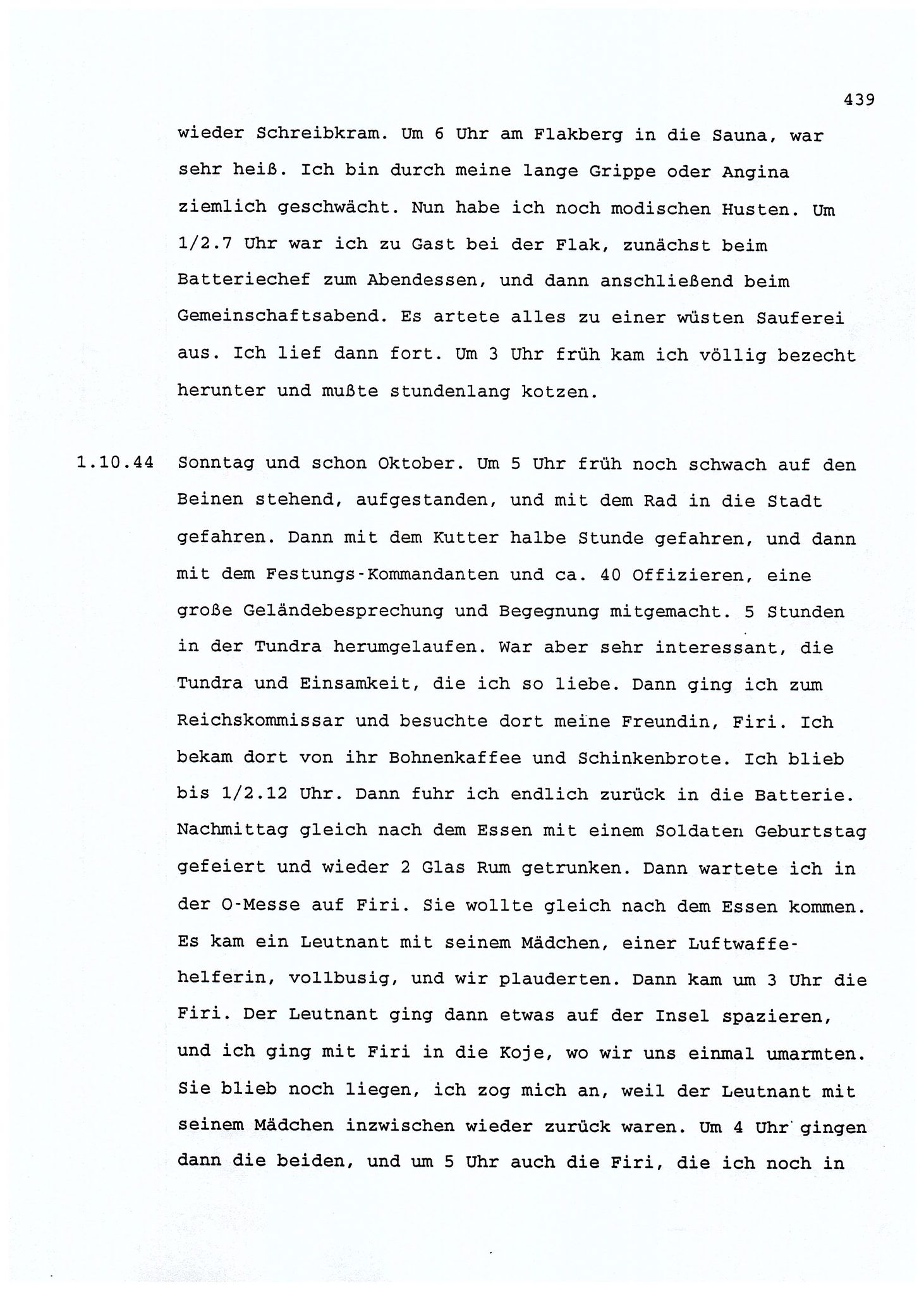 Dagbokopptegnelser av en tysk marineoffiser stasjonert i Norge , FMFB/A-1160/F/L0001: Dagbokopptegnelser av en tysk marineoffiser stasjonert i Norge, 1941-1944, p. 439
