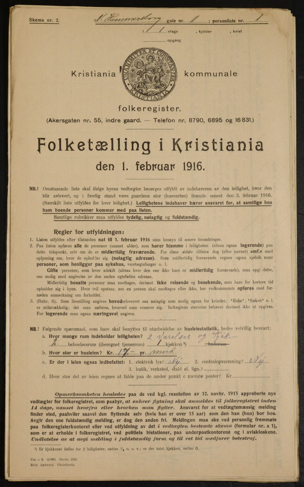 OBA, Municipal Census 1916 for Kristiania, 1916, p. 70895