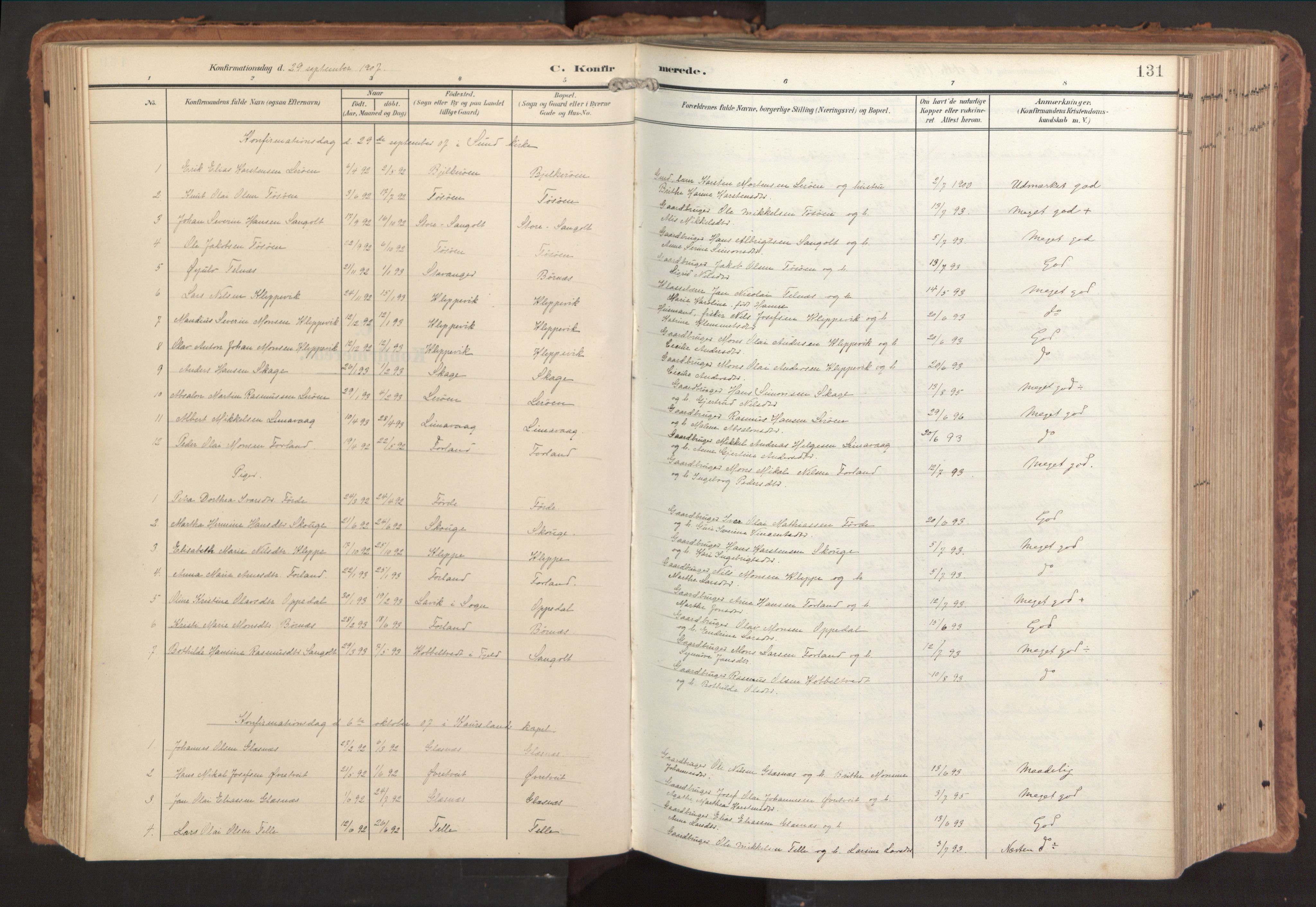 Sund sokneprestembete, AV/SAB-A-99930: Parish register (official) no. B 2, 1907-1926, p. 131