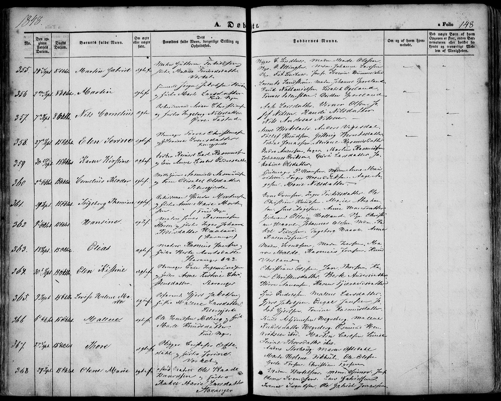 Domkirken sokneprestkontor, AV/SAST-A-101812/001/30/30BA/L0016: Parish register (official) no. A 15, 1844-1854, p. 148