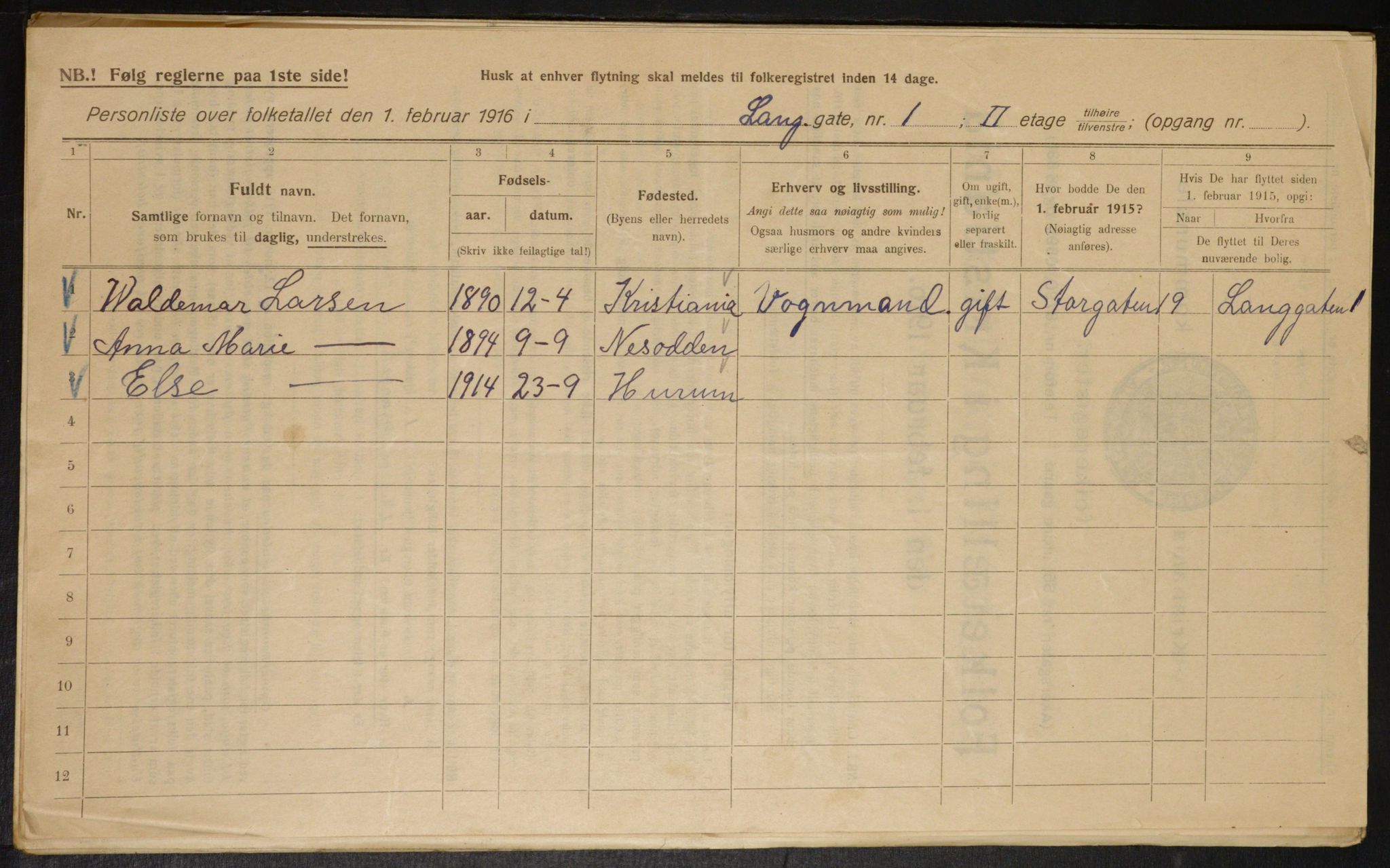 OBA, Municipal Census 1916 for Kristiania, 1916, p. 57601