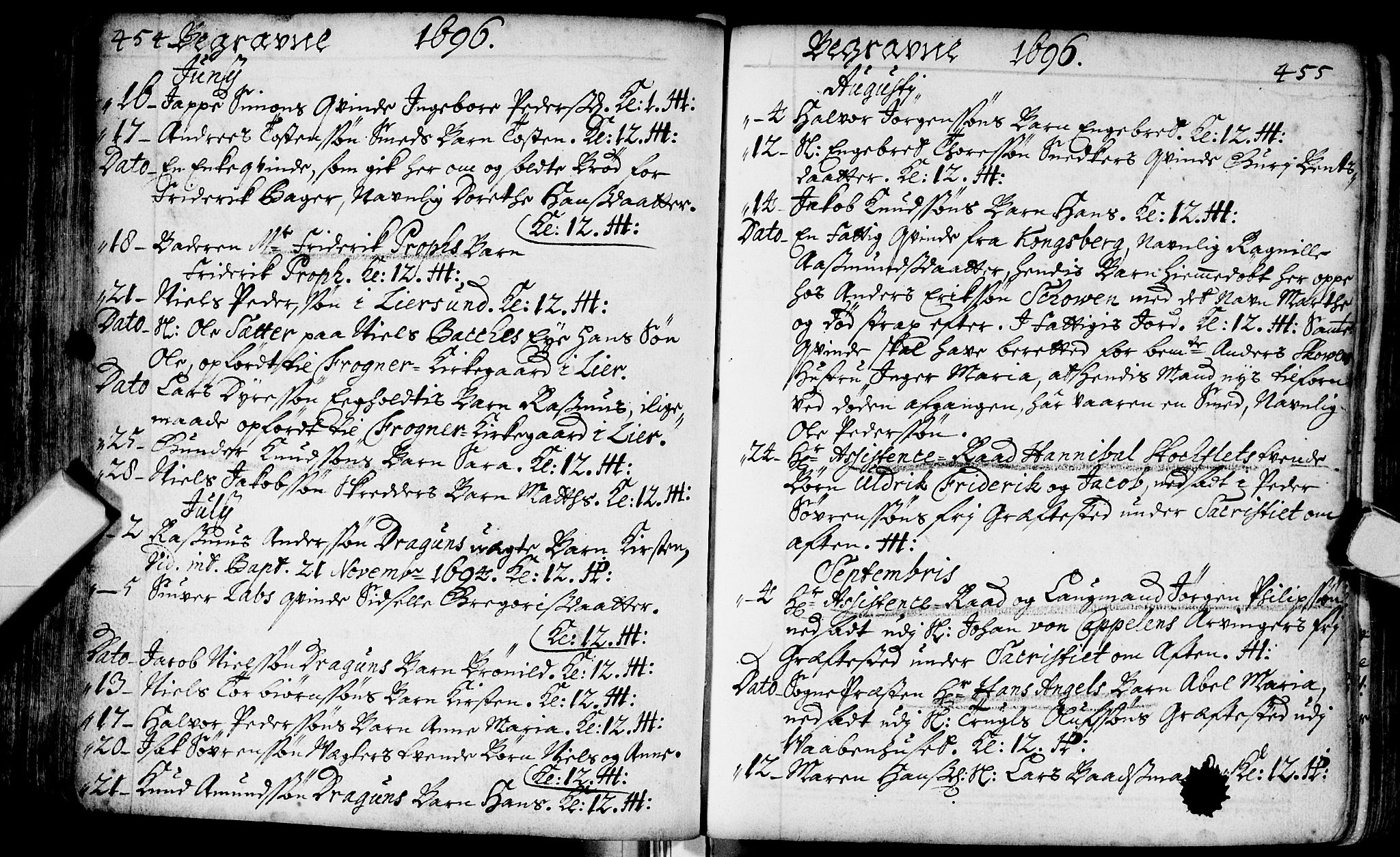 Bragernes kirkebøker, SAKO/A-6/F/Fa/L0002: Parish register (official) no. I 2, 1680-1705, p. 454-455