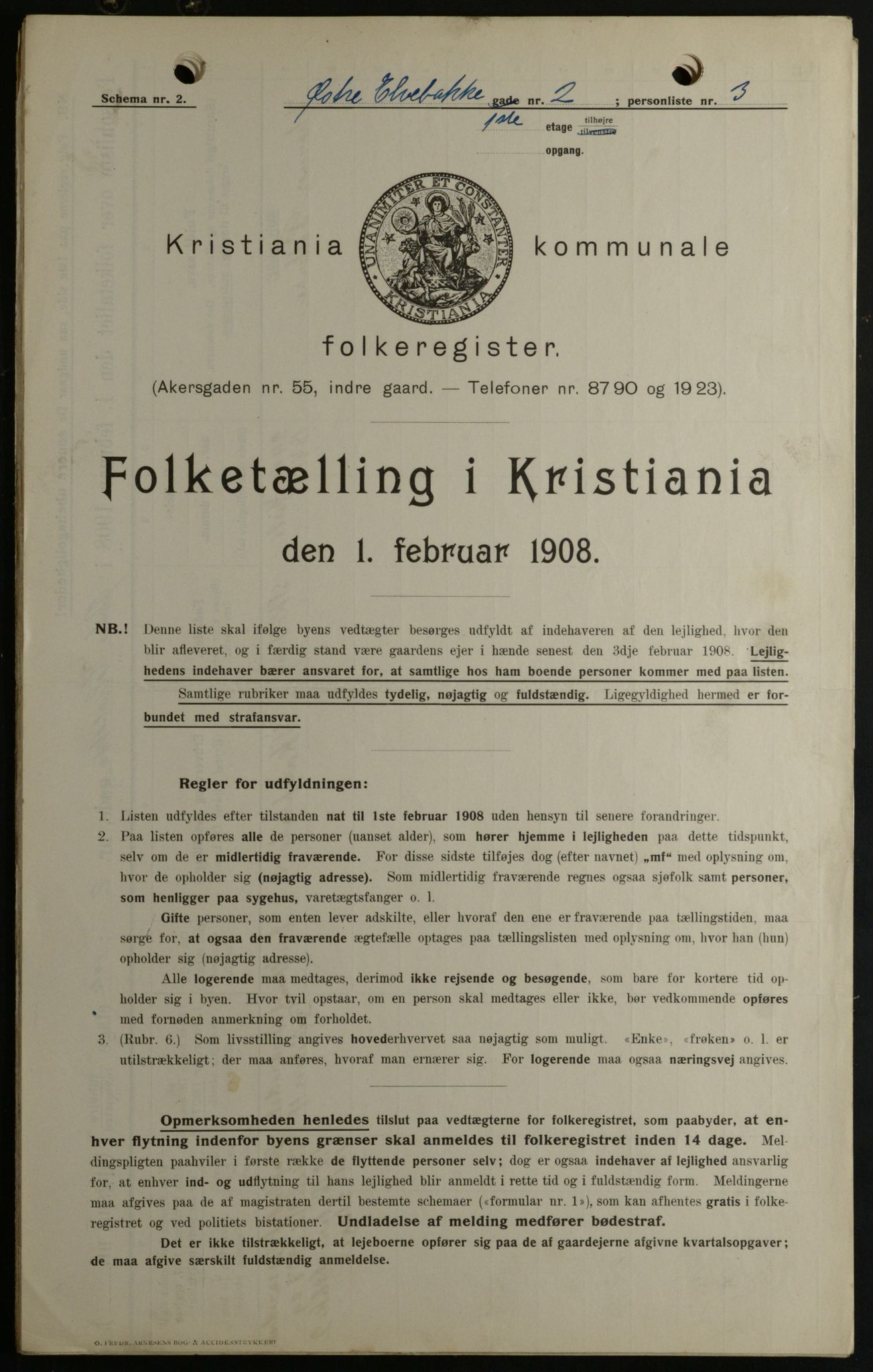 OBA, Municipal Census 1908 for Kristiania, 1908, p. 116154