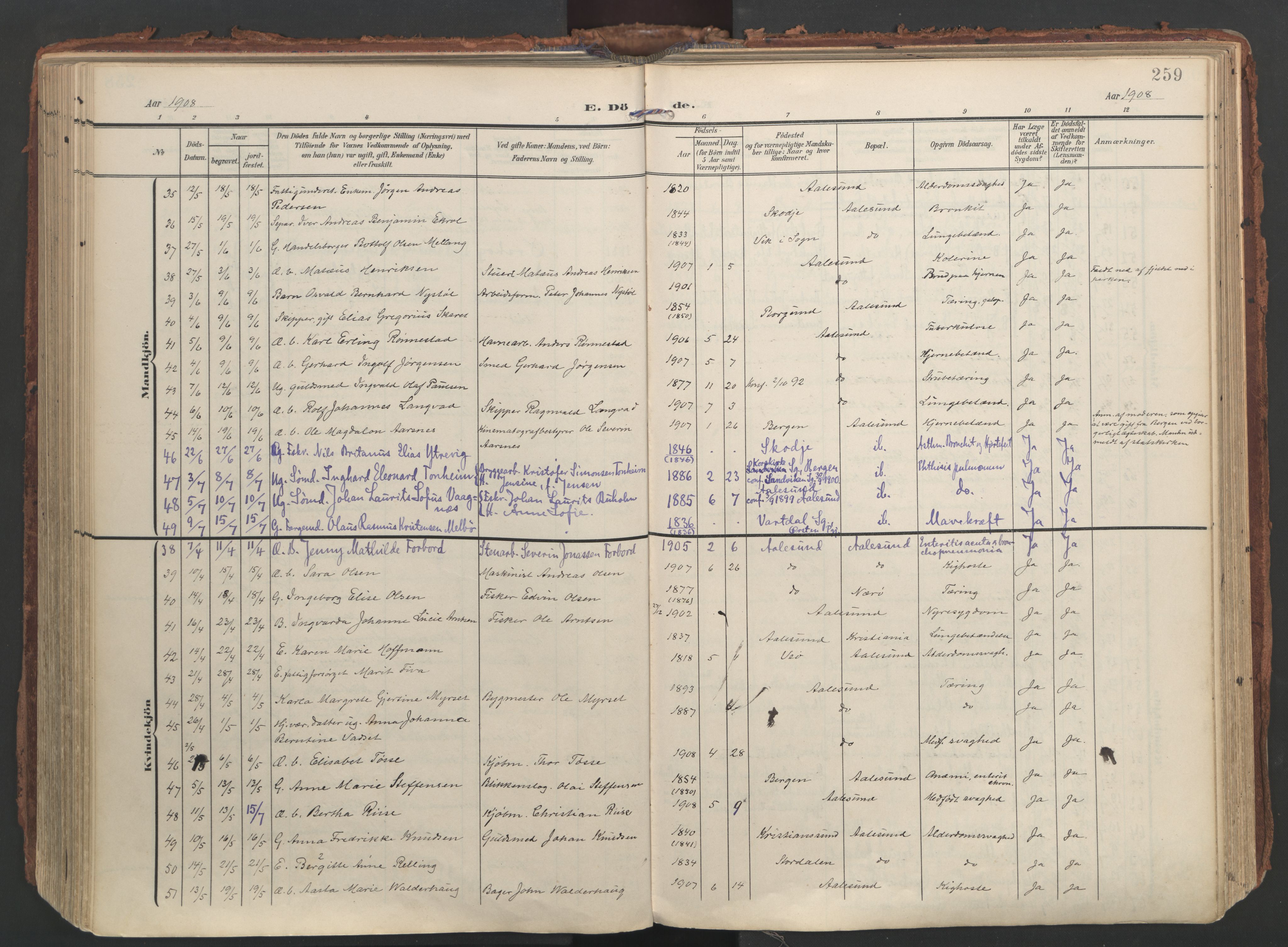 Ministerialprotokoller, klokkerbøker og fødselsregistre - Møre og Romsdal, AV/SAT-A-1454/529/L0459: Parish register (official) no. 529A09, 1904-1917, p. 259