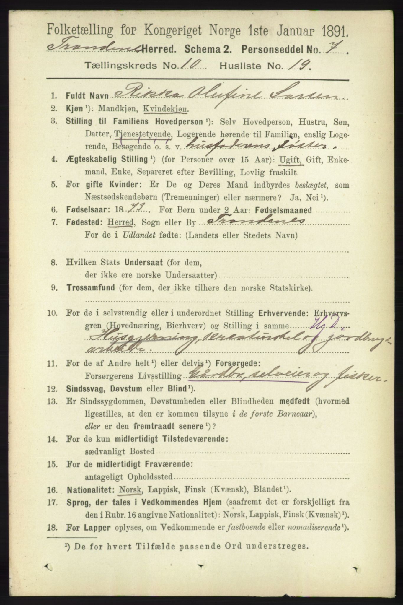 RA, 1891 census for 1914 Trondenes, 1891, p. 7628