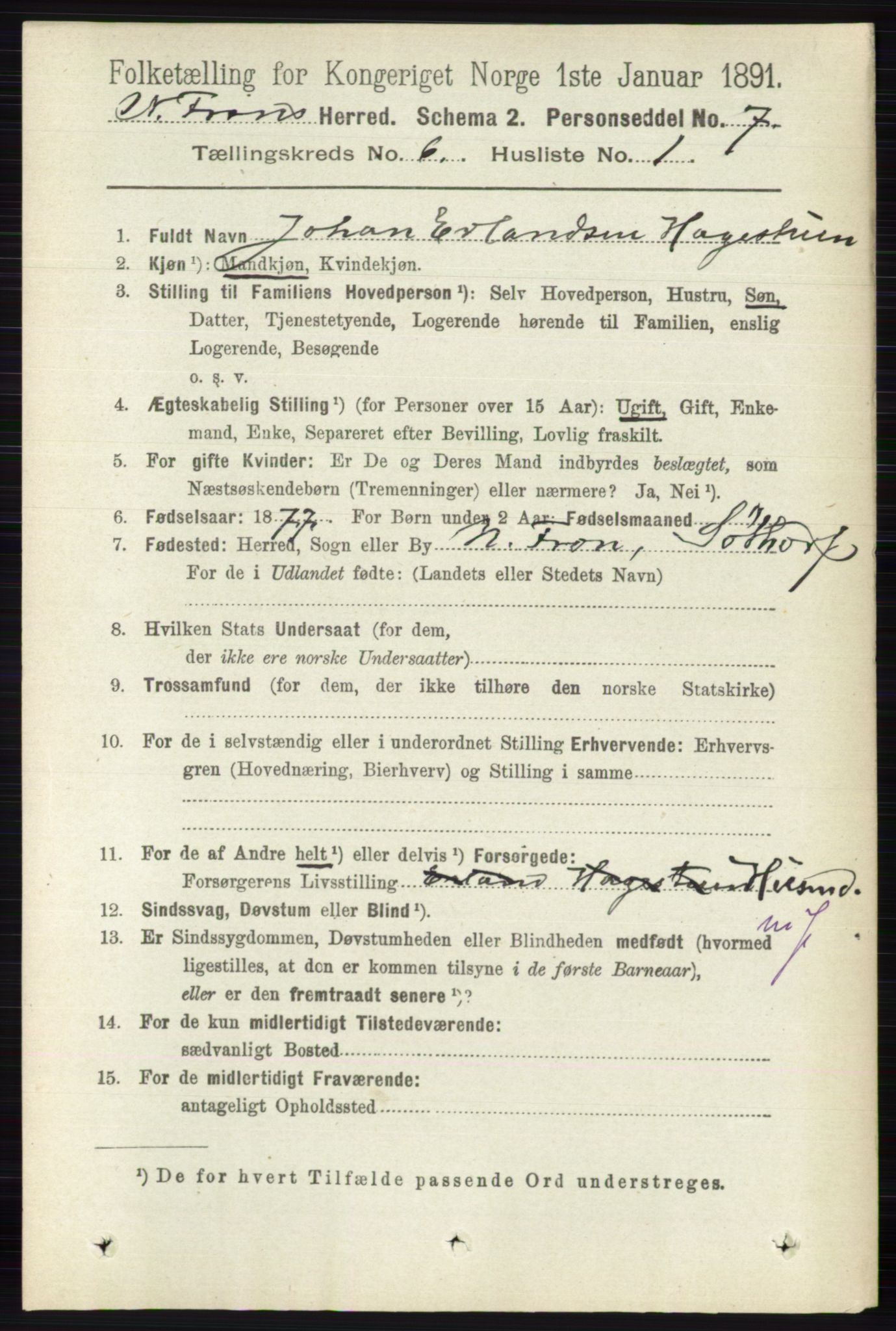 RA, 1891 census for 0518 Nord-Fron, 1891, p. 2264