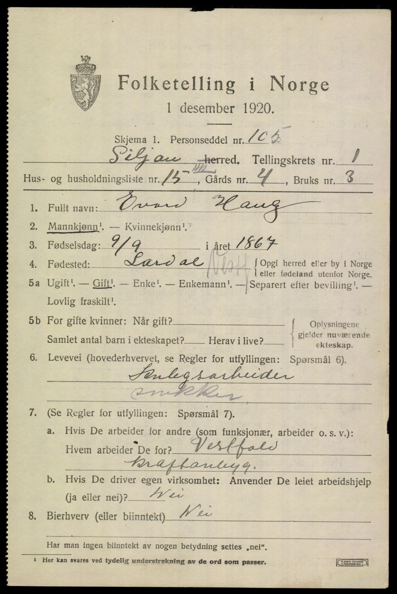 SAKO, 1920 census for Siljan, 1920, p. 927