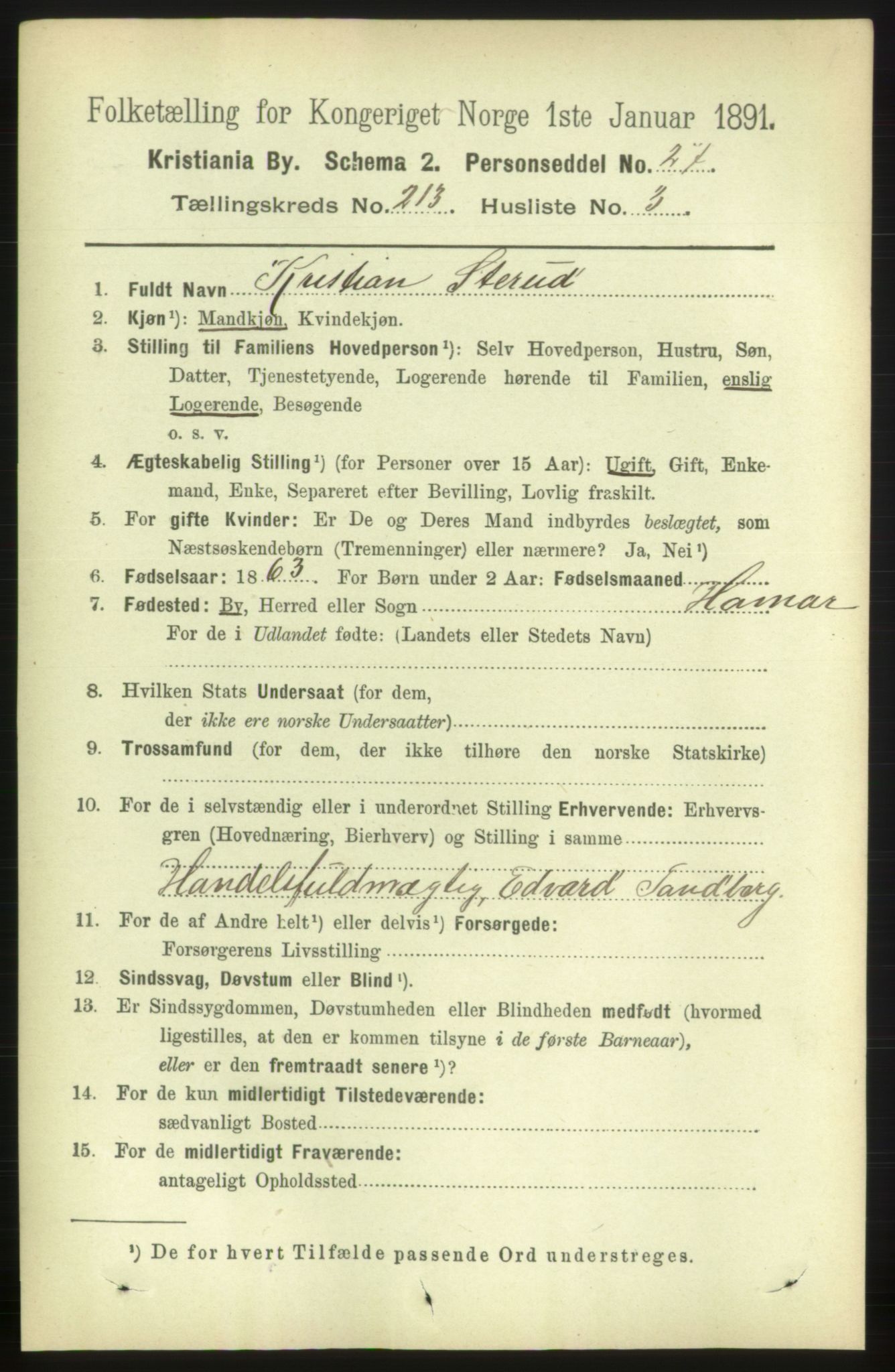 RA, 1891 census for 0301 Kristiania, 1891, p. 127100