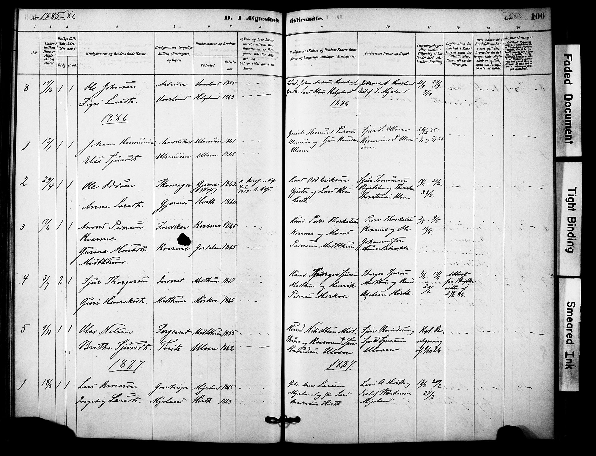 Vossestrand Sokneprestembete, SAB/A-79101/H/Haa: Parish register (official) no. C 1, 1878-1903, p. 106