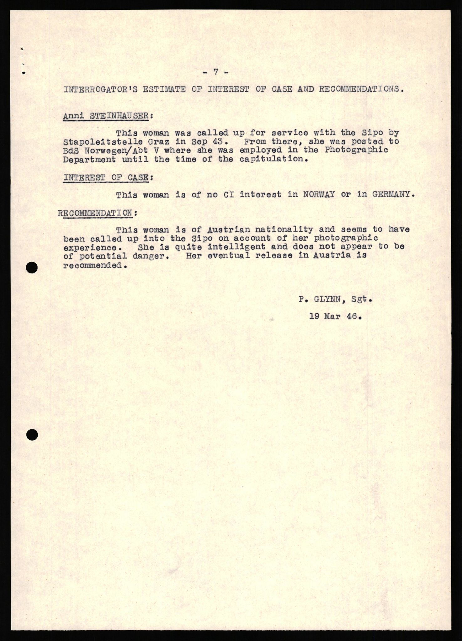 Forsvaret, Forsvarets overkommando II, AV/RA-RAFA-3915/D/Db/L0040: CI Questionaires. Tyske okkupasjonsstyrker i Norge. Østerrikere., 1945-1946, p. 216