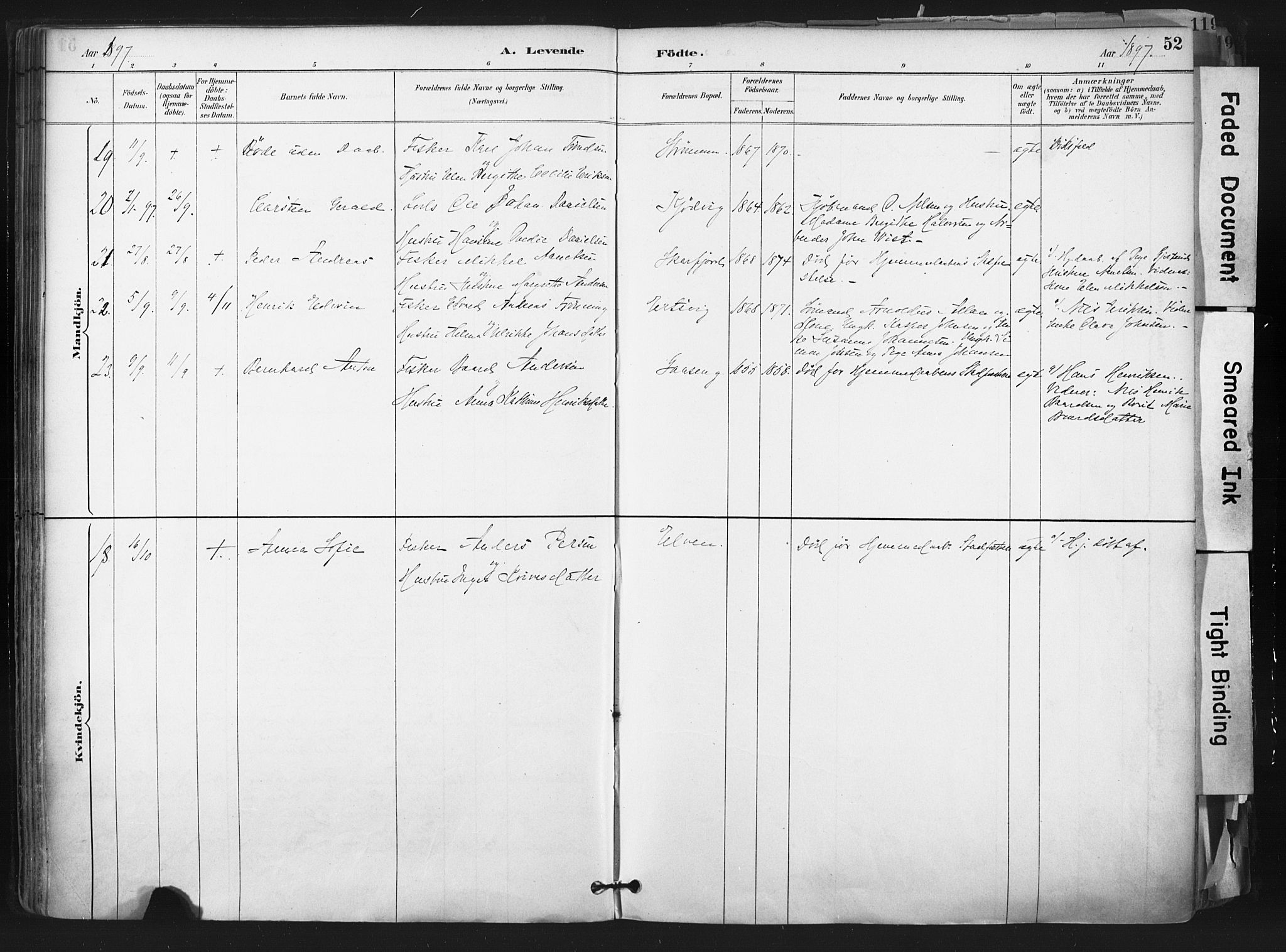 Hammerfest sokneprestkontor, SATØ/S-1347: Parish register (official) no. 11 /1, 1885-1897, p. 52