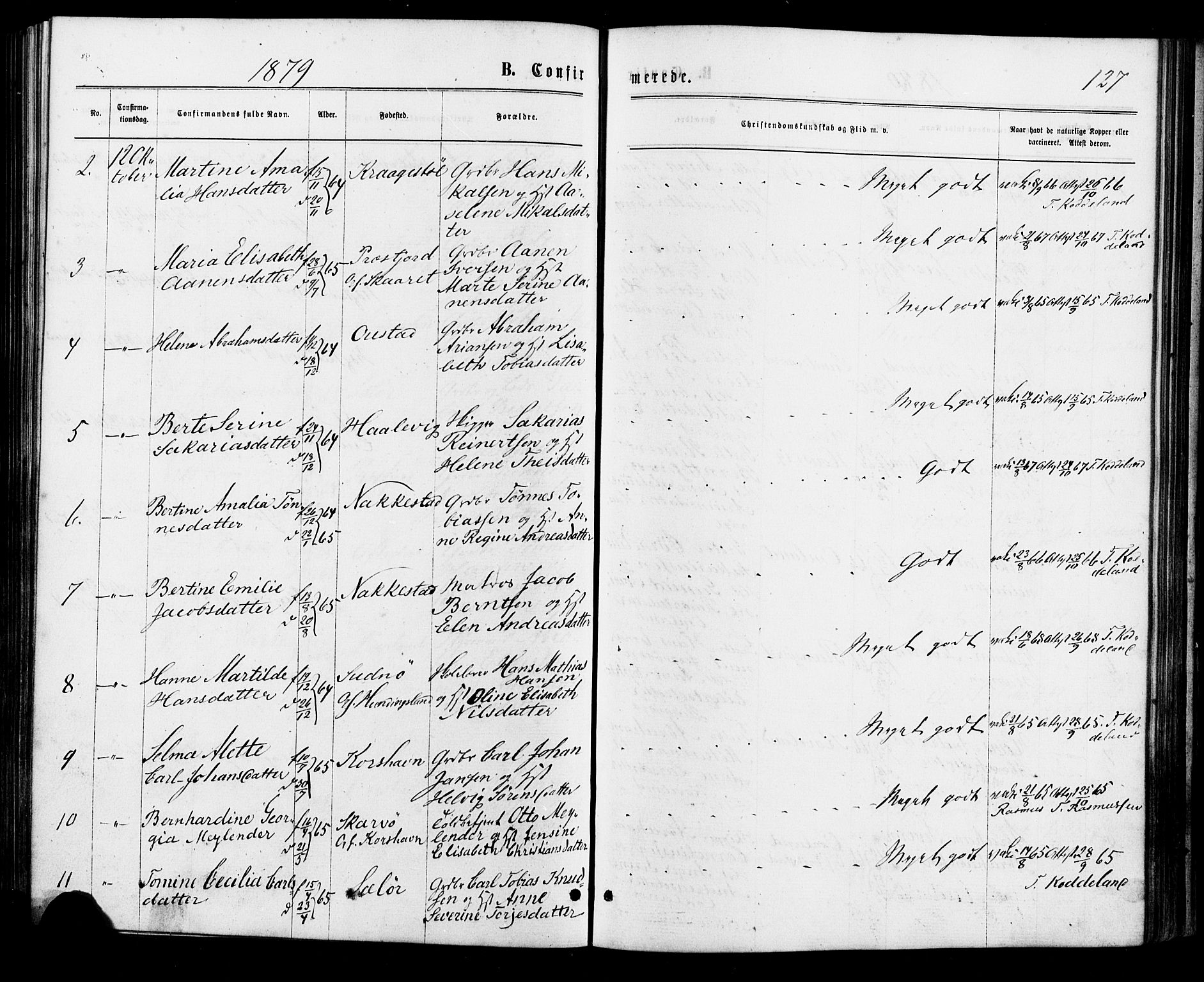 Lyngdal sokneprestkontor, AV/SAK-1111-0029/F/Fa/Faa/L0003: Parish register (official) no. A 3, 1871-1882, p. 127