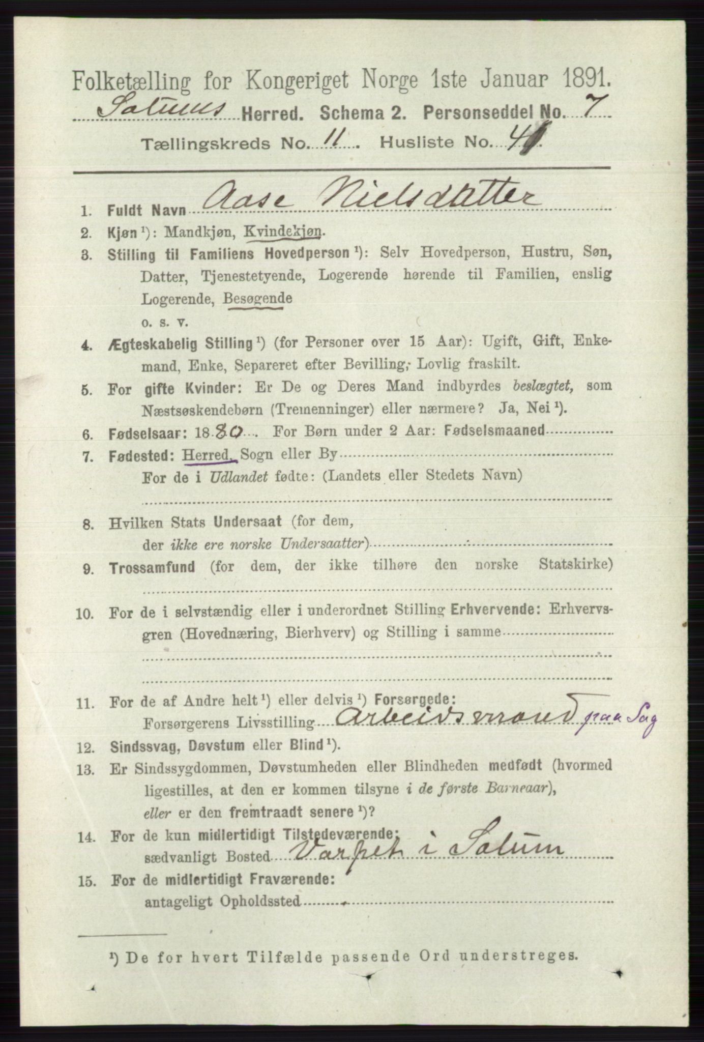 RA, 1891 census for 0818 Solum, 1891, p. 5524