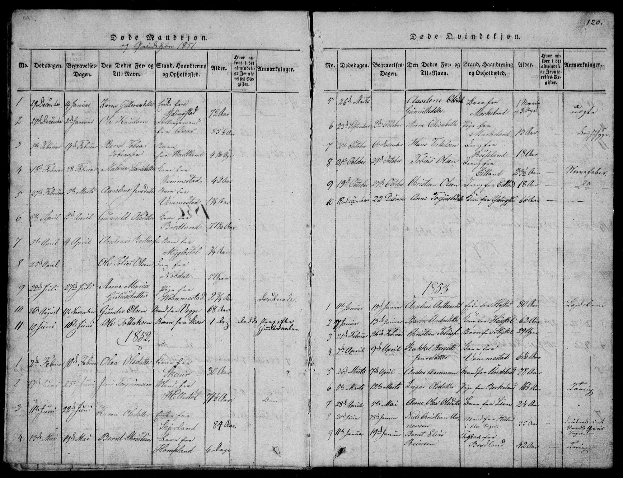 Lyngdal sokneprestkontor, AV/SAK-1111-0029/F/Fb/Fbb/L0001: Parish register (copy) no. B 1, 1816-1900, p. 120