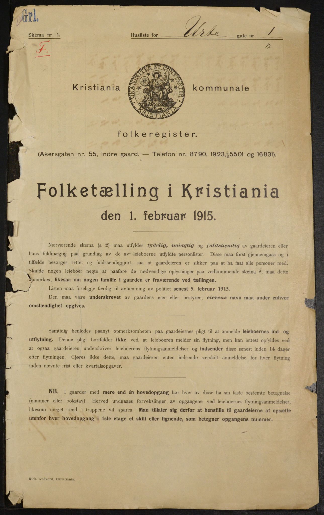 OBA, Municipal Census 1915 for Kristiania, 1915, p. 121200