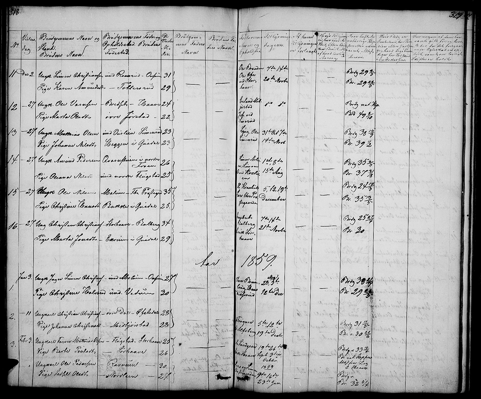Fåberg prestekontor, SAH/PREST-086/H/Ha/Hab/L0005: Parish register (copy) no. 5, 1837-1864, p. 318-319