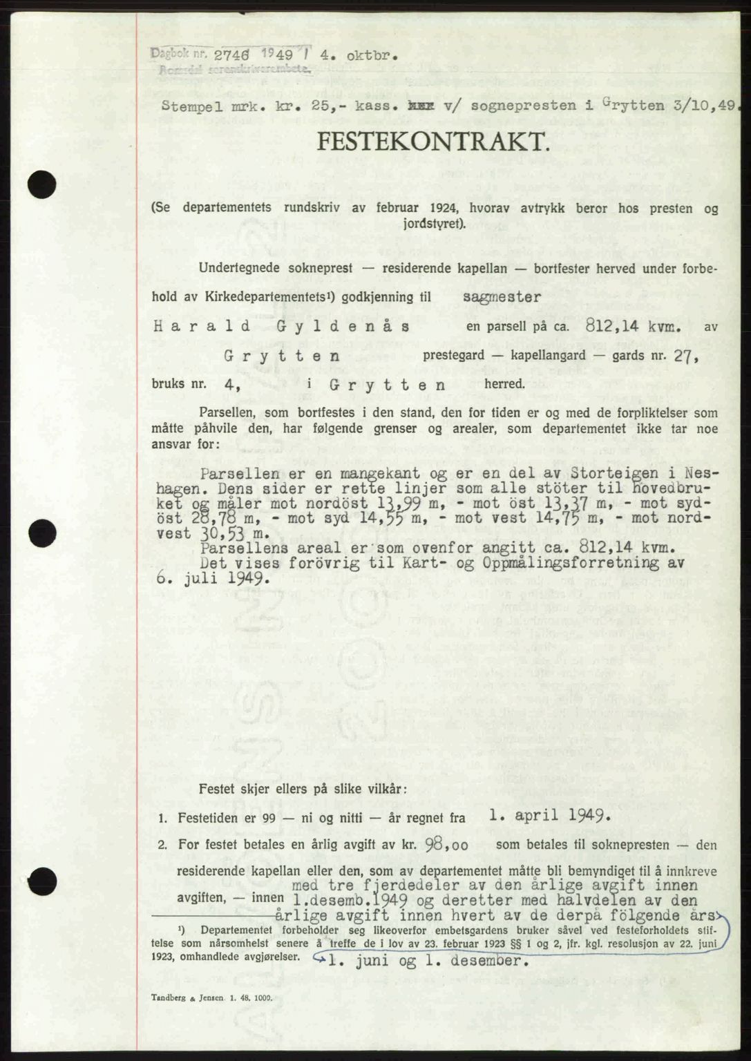 Romsdal sorenskriveri, AV/SAT-A-4149/1/2/2C: Mortgage book no. A31, 1949-1949, Diary no: : 2746/1949