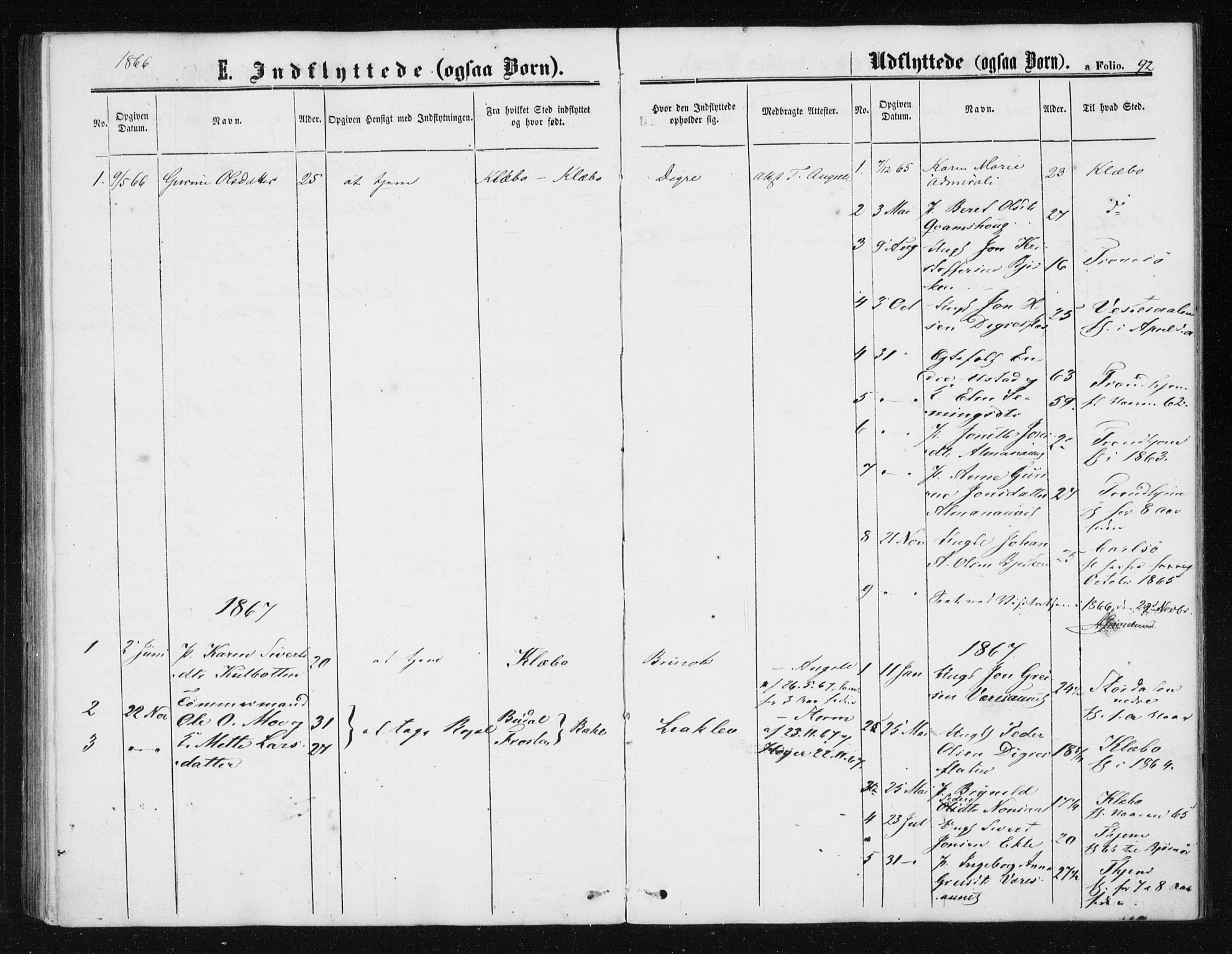 Ministerialprotokoller, klokkerbøker og fødselsregistre - Sør-Trøndelag, SAT/A-1456/608/L0333: Parish register (official) no. 608A02, 1862-1876, p. 92